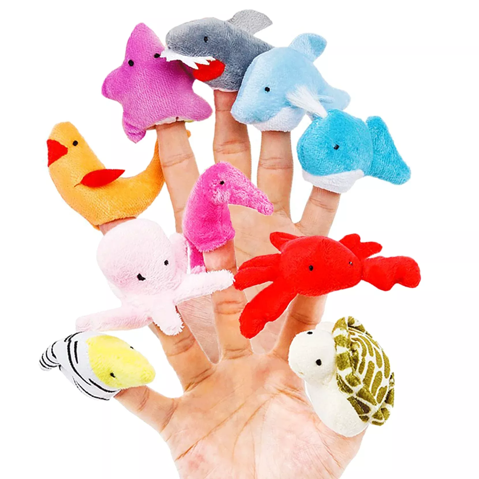 10Pcs Story Time Finger Puppets - Different Cartoon Sea Animal Finger