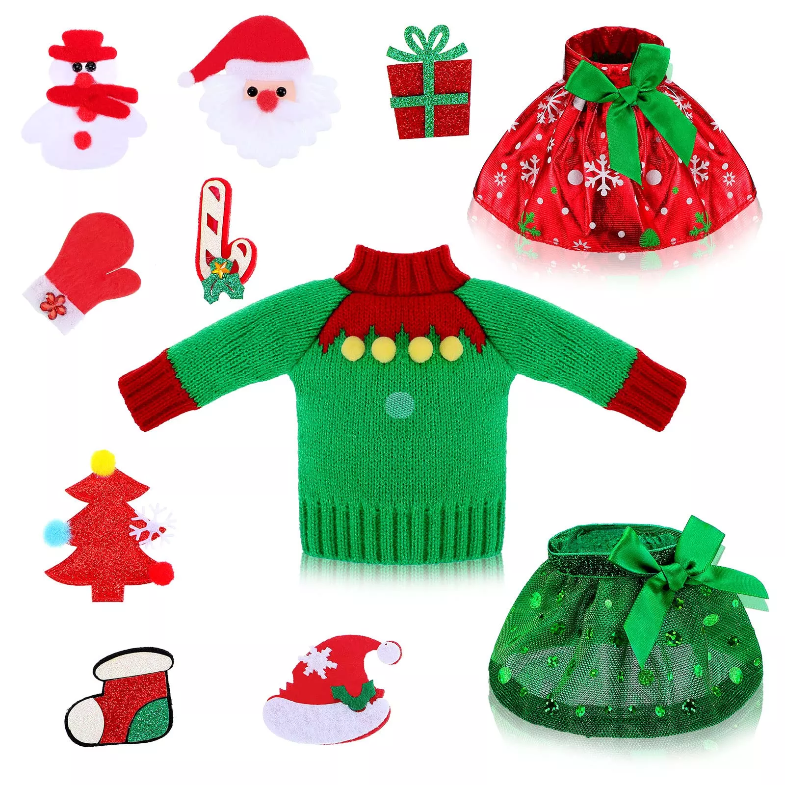 11 Pcs Christmas Elf Doll Clothes Accessories Include Green Red Sweate