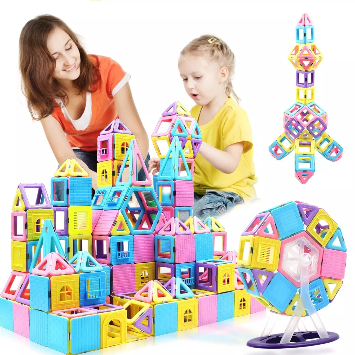 124Pcs Magnetic Blocks Toys For 3 4 5 6 7+ Year Old Boys Girls Macaron