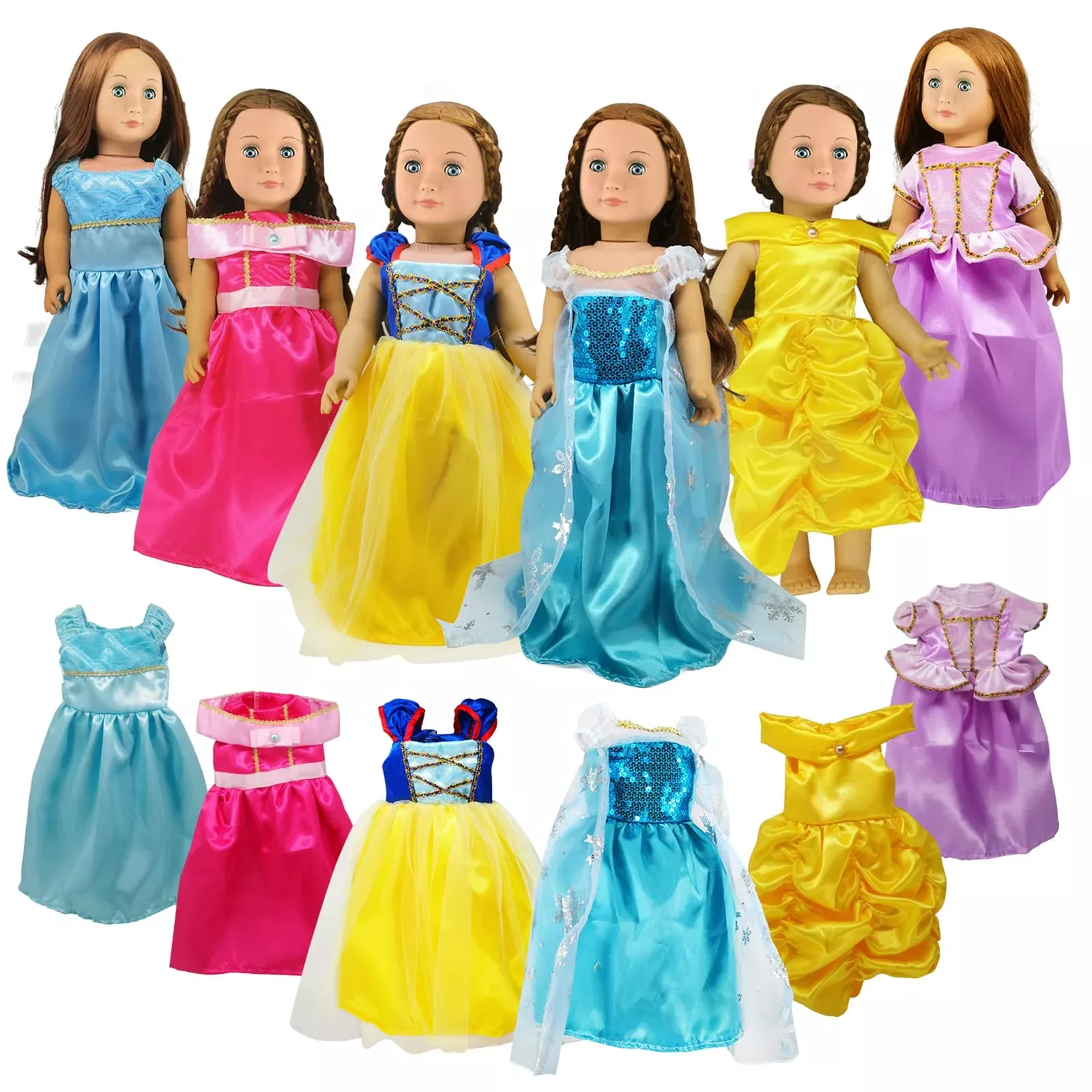 18 Inch Doll Clothes Accessories -6Pcs Different Princess Costume Fits