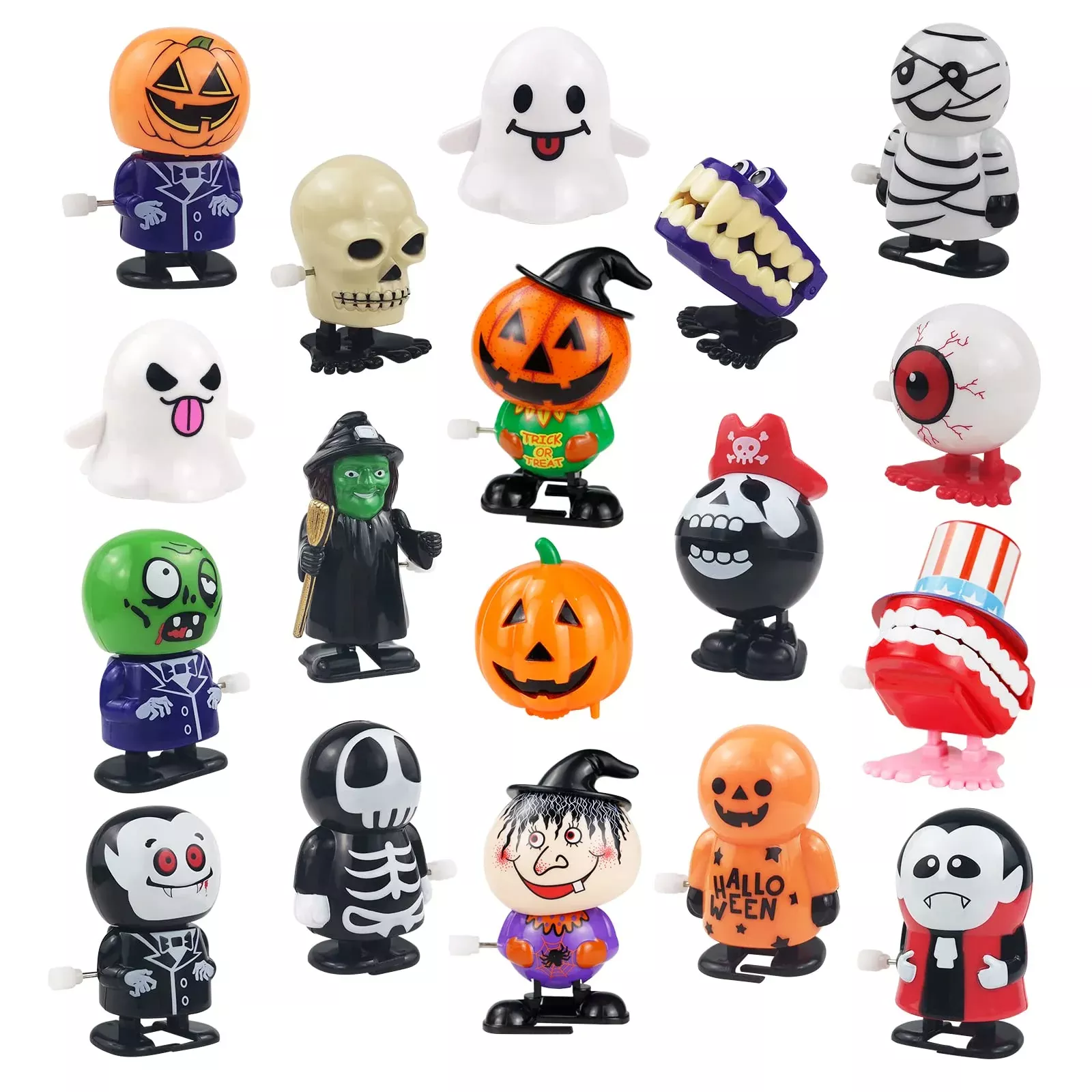 18 Pcs Halloween Wind Up Toys For Kids, Assorted Novelty Jumping And W