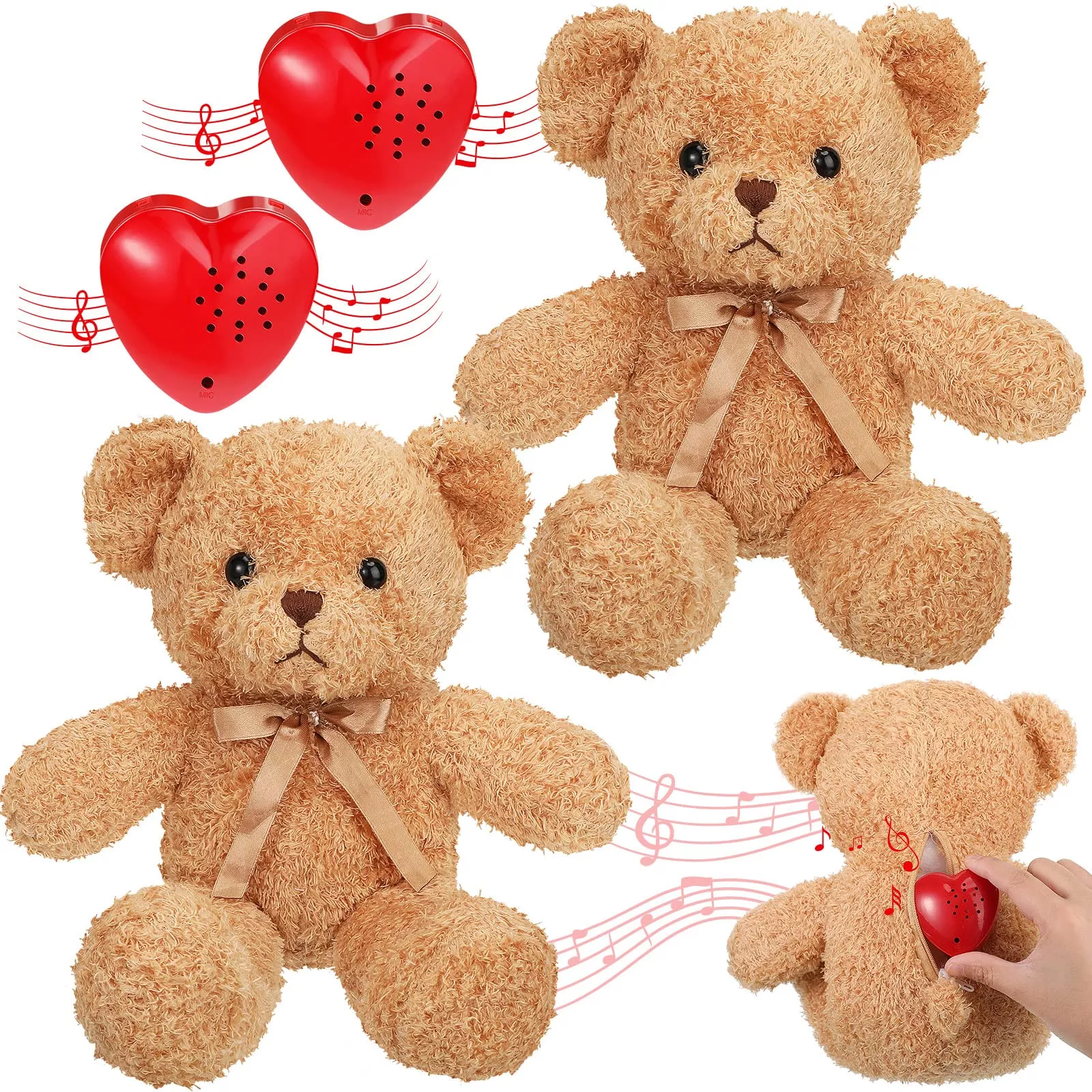 2 Pcs Bear Stuffed Animals With Voice Recorder Set, 60 Seconds Voice S
