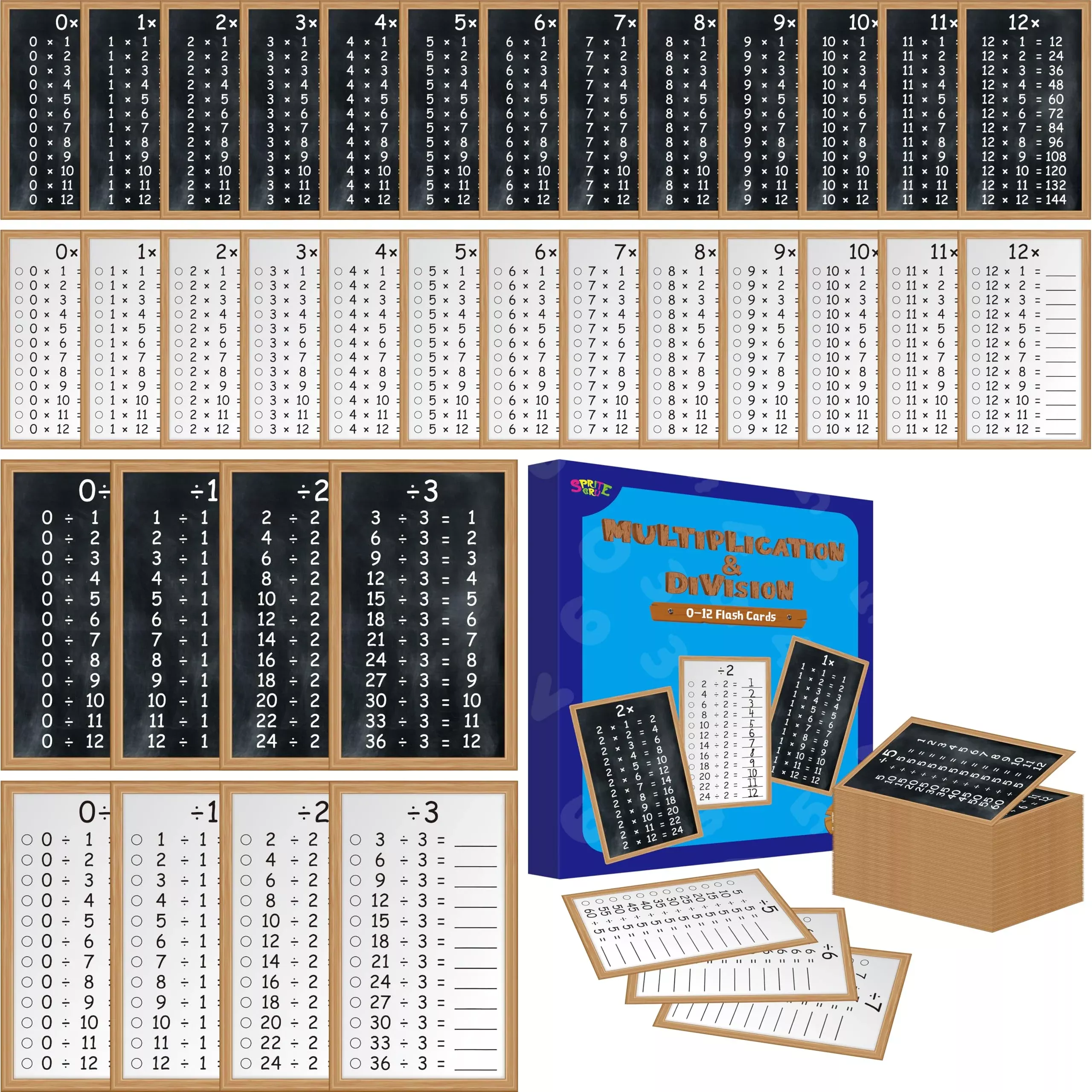26 Pcs Multiplication And Division Flashcards, 0-12 Times Table Math F