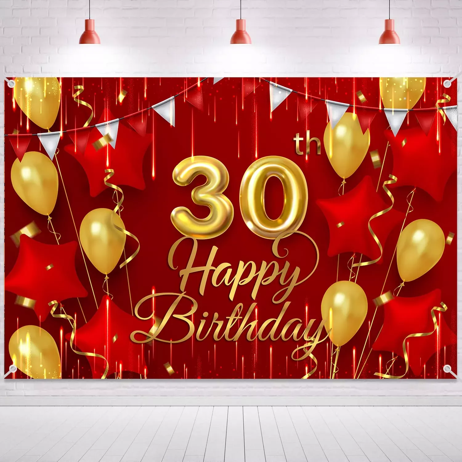 30Th Birthday Backdrop Banner Decorations Red And Gold For Women Men H