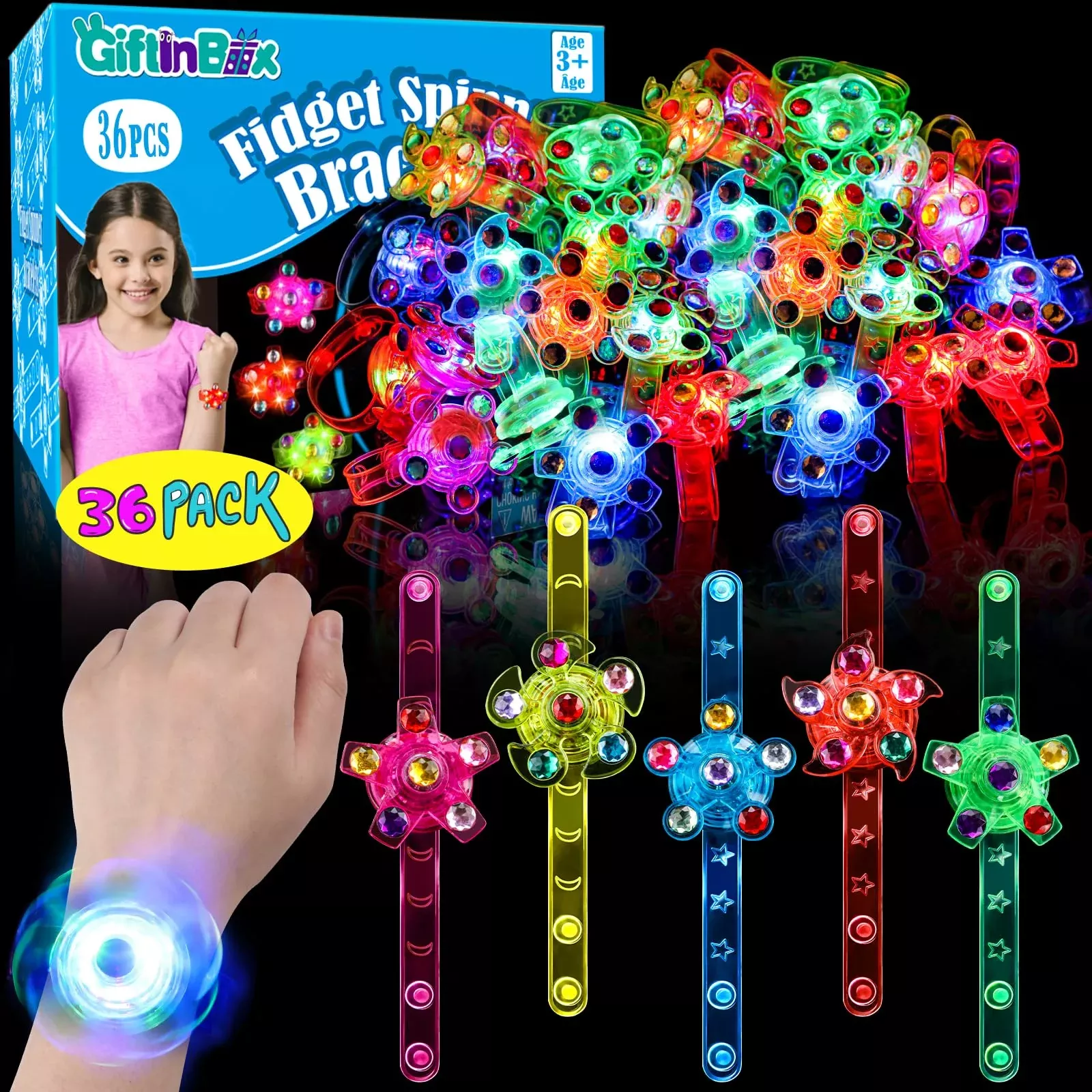 36 Pack Led Light Up Fidget Spinner Wristbands Party Favors For Kids 4