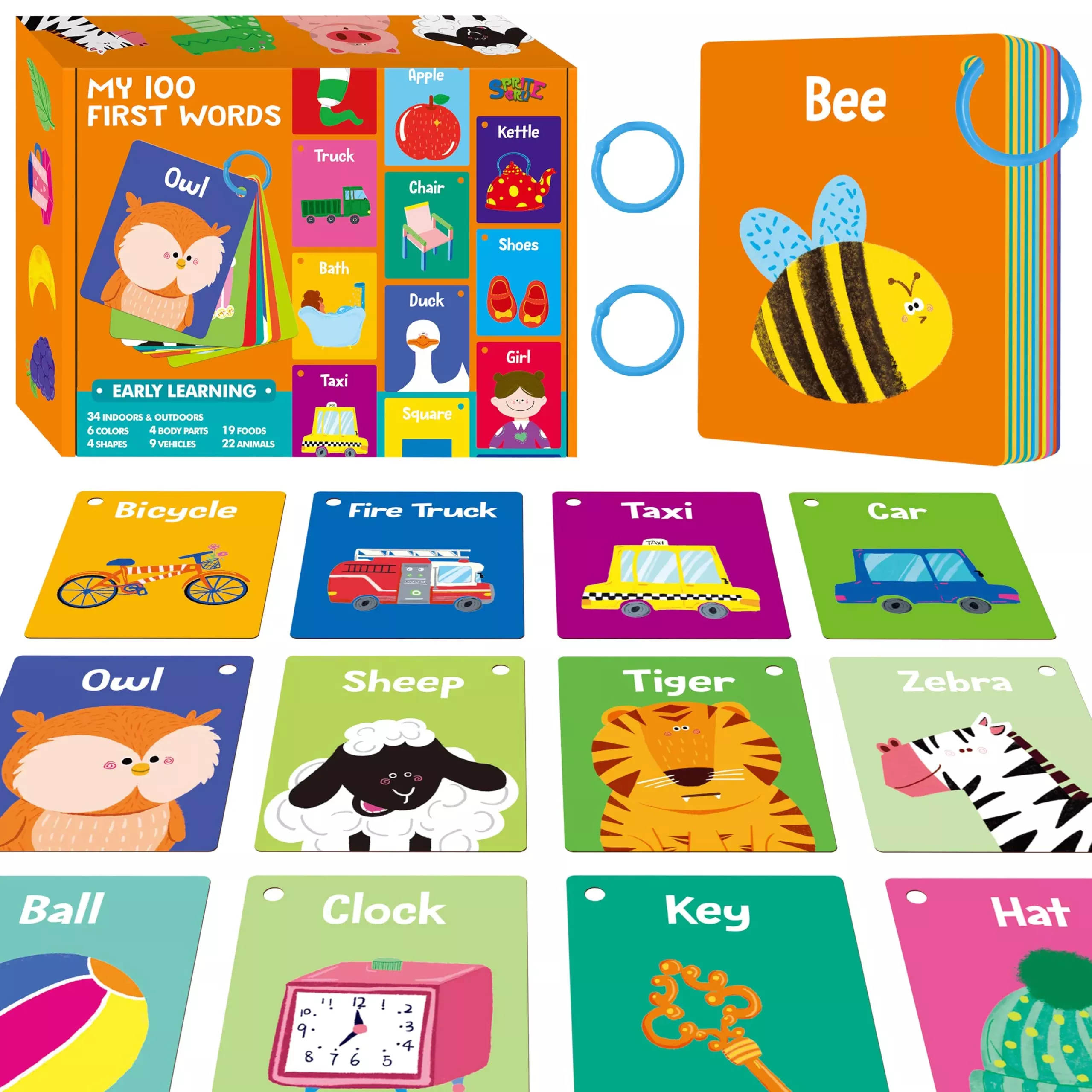 50 Pcs First Word Flashcards, Double Sided Learning Cards Alphabet, Fo