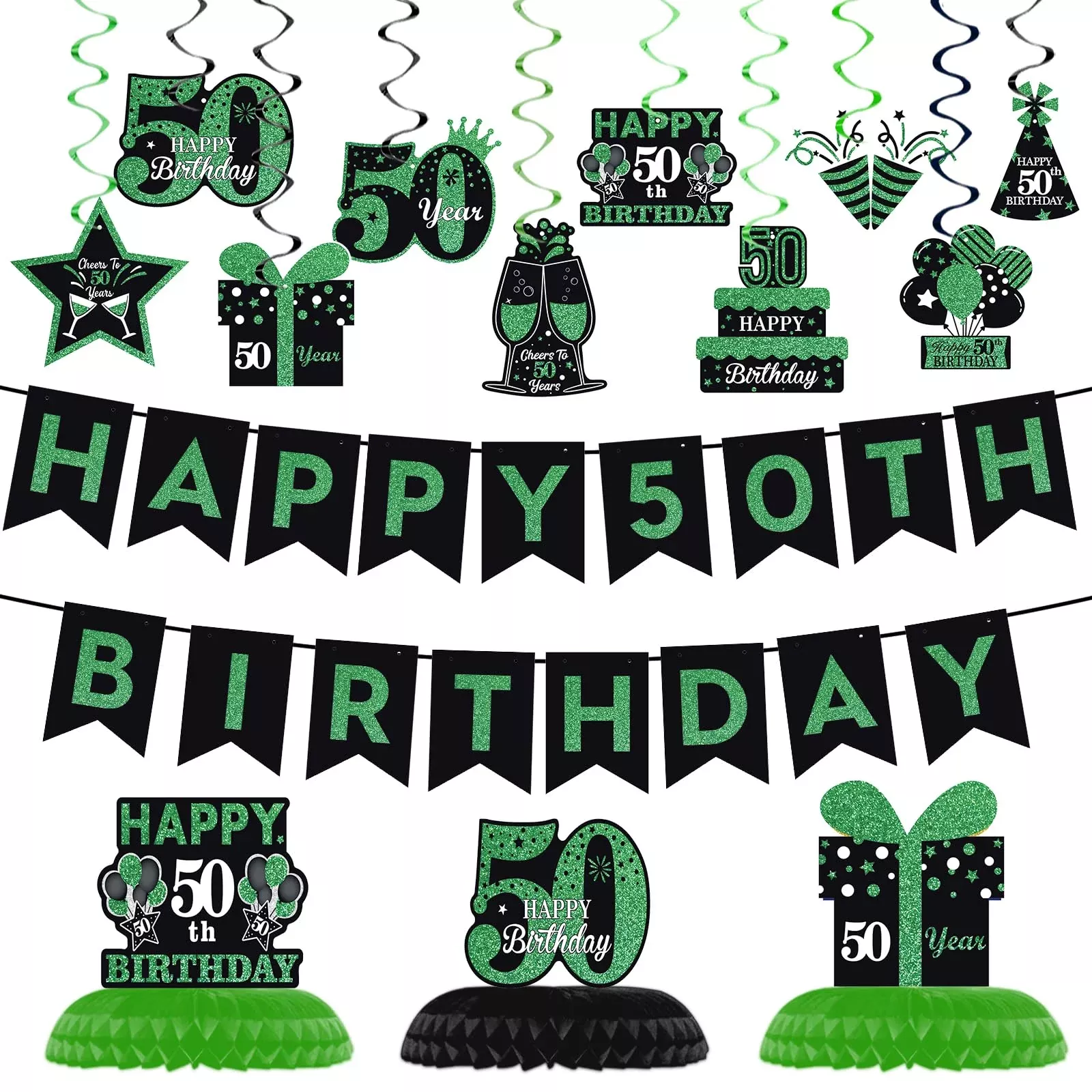 50Th Birthday Party Decorations, Green And Black Happy 50Th Birthday D