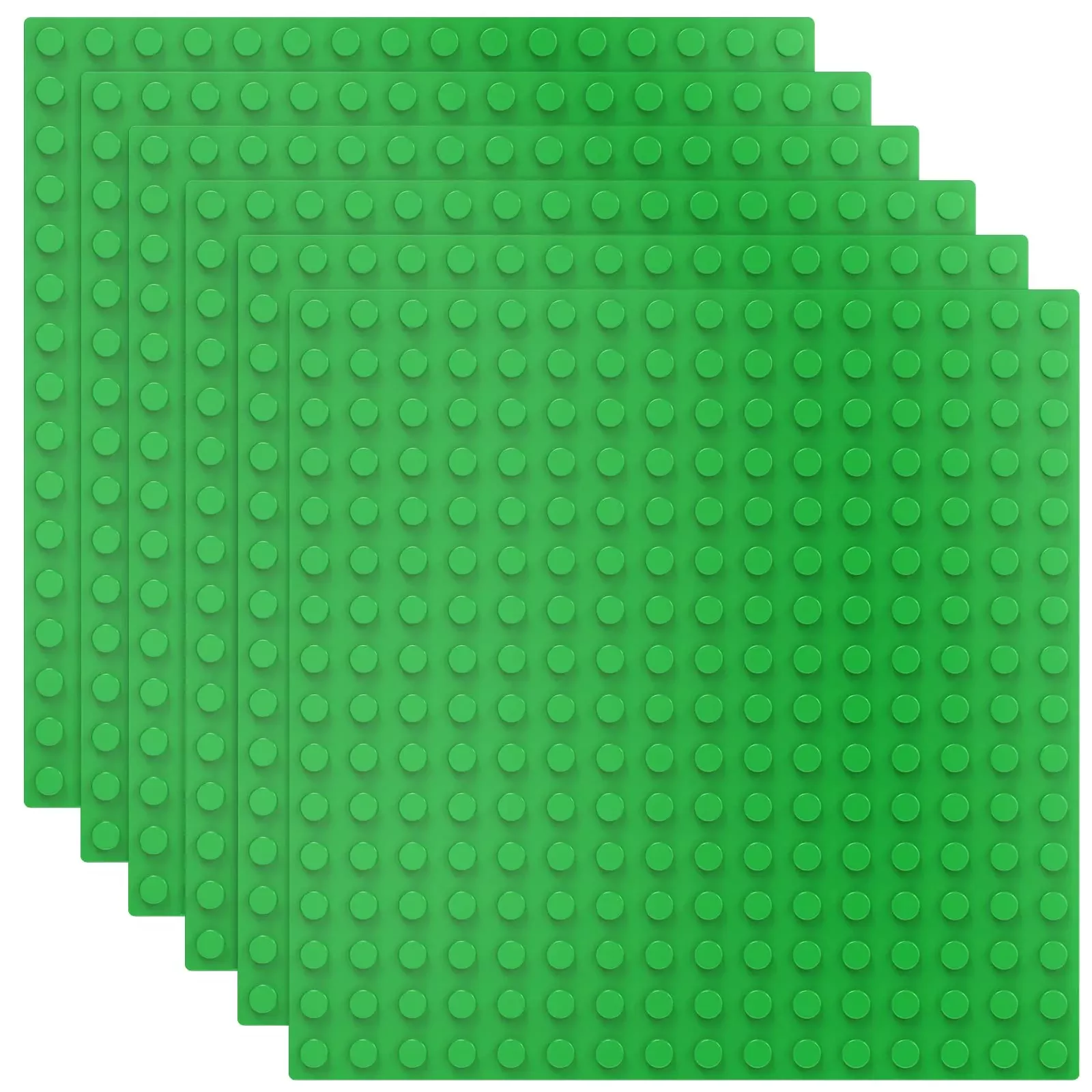 6 Pack Large Building Brick Baseboard In Green, 10 X 10 Inch Baseplate