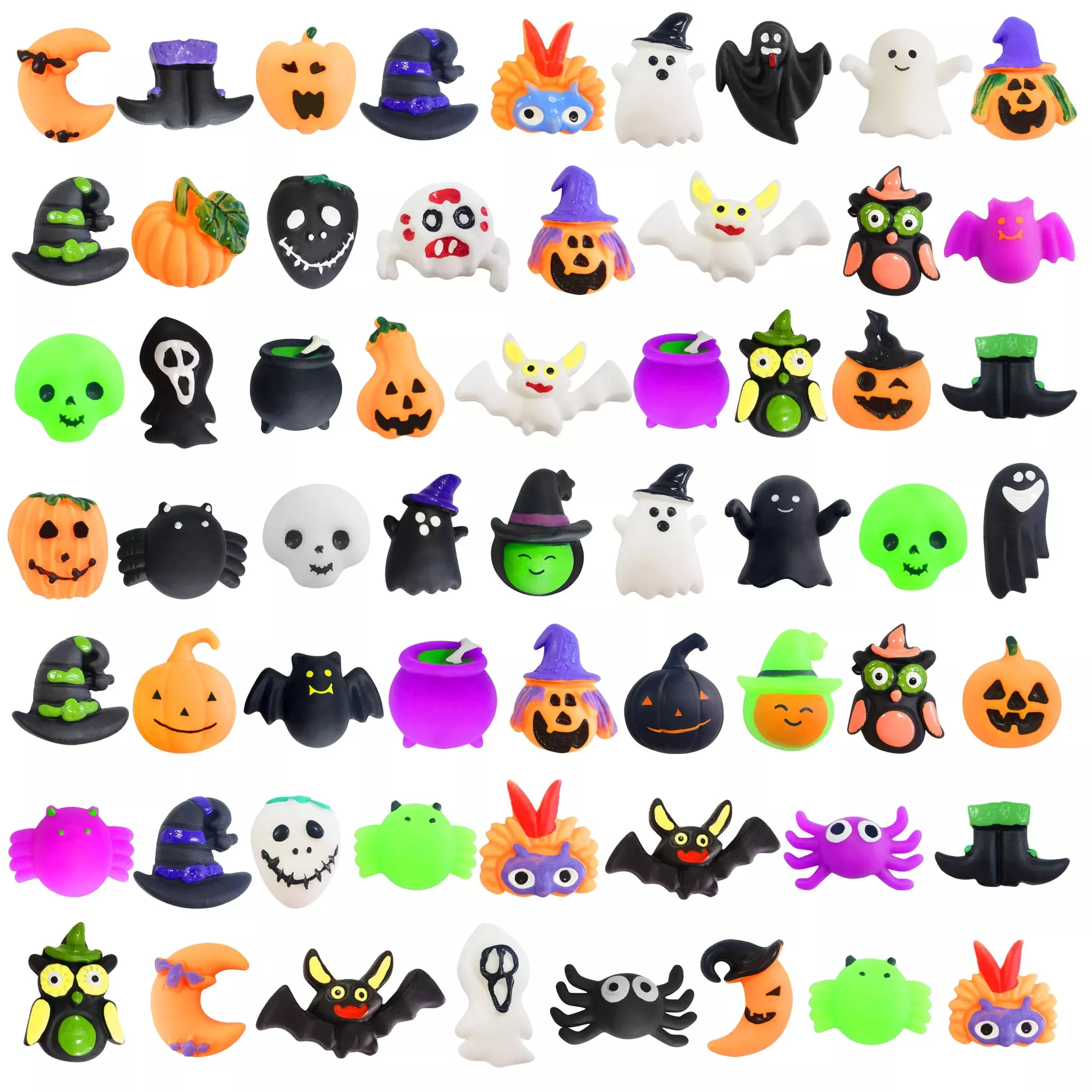 60 Pcs Halloween Mochi Squishy Toys,Mini Cute Squeeze Toy Stress Relie