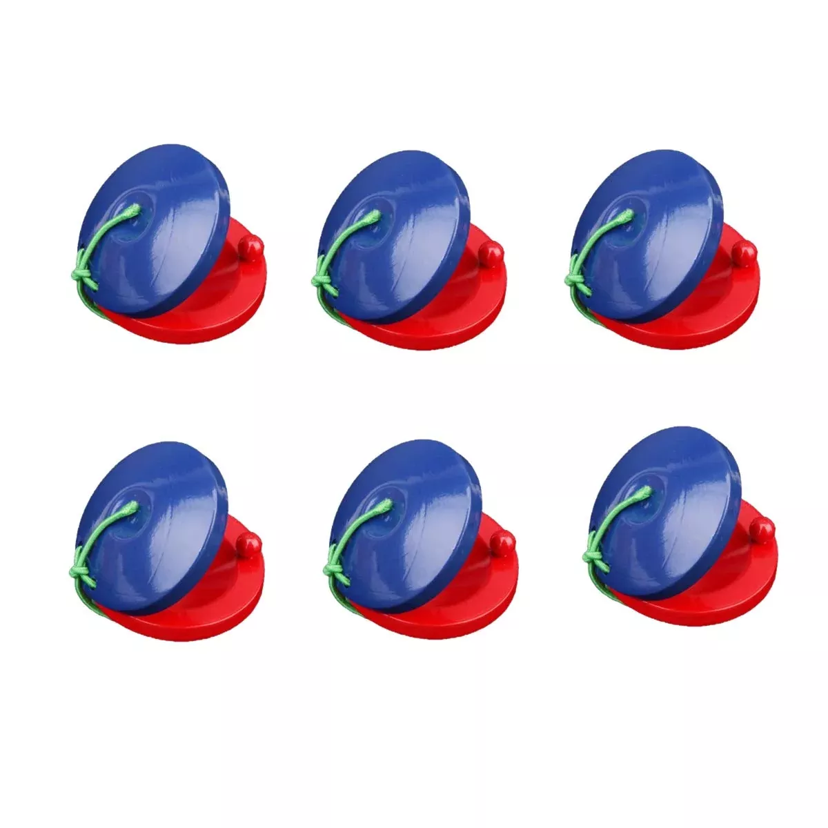 6Pcs Wooden Finger Castanets, Blue And Red Castanet Musical Instrument