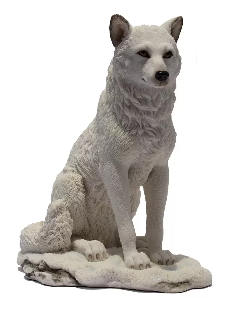 7.75 Inch Wolf Sitting In Snow Decorative Statue Figurine, White