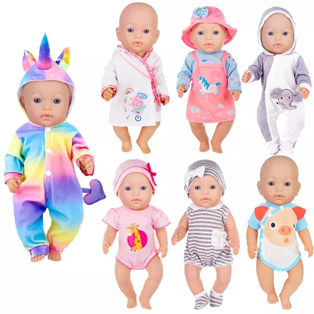 7 Sets Baby Doll Clothes Accessories Play Set Include Rompers Dress Ou