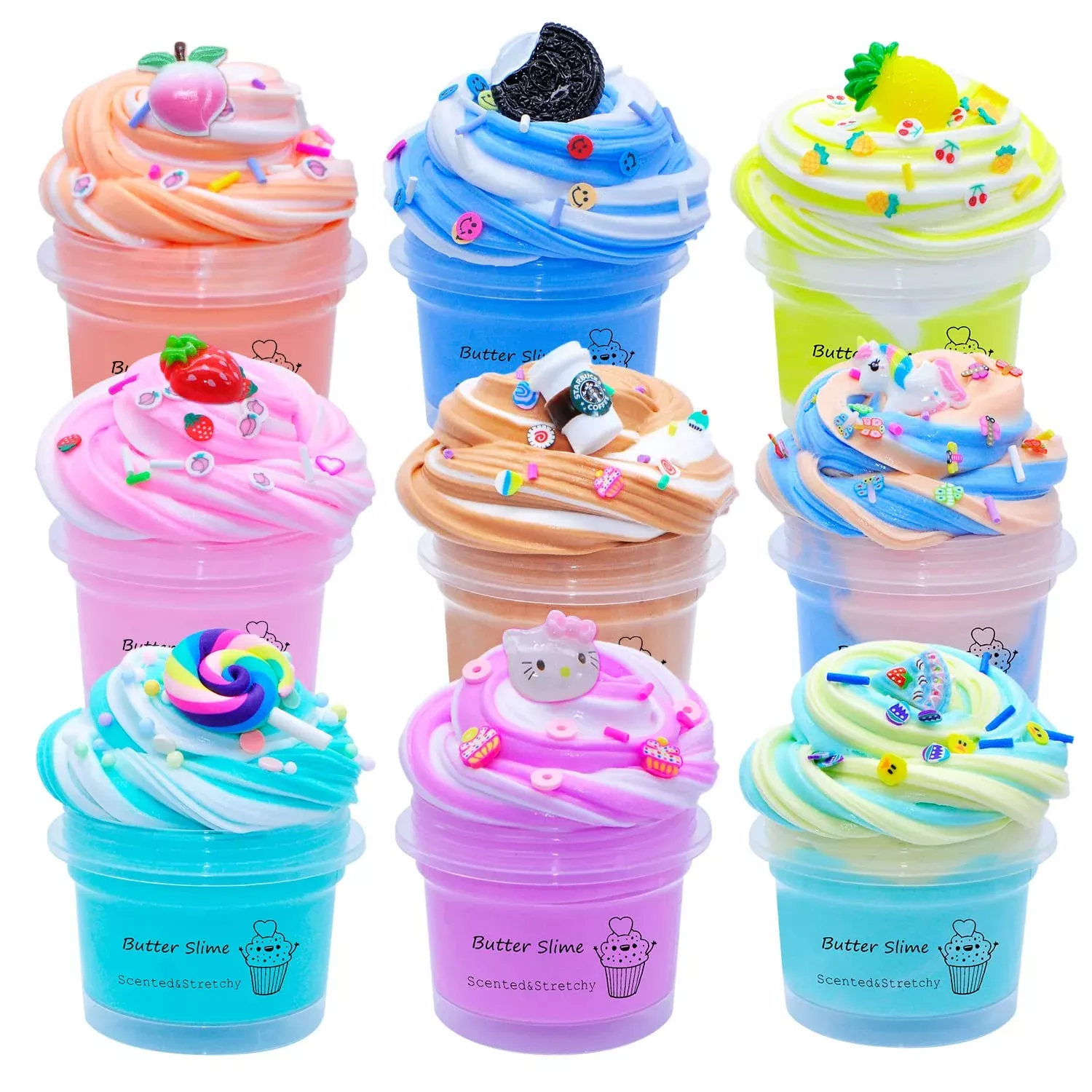 9 Pack Fruit Dessert Butter Slime Kit For Girls, Party Favor Stress Re