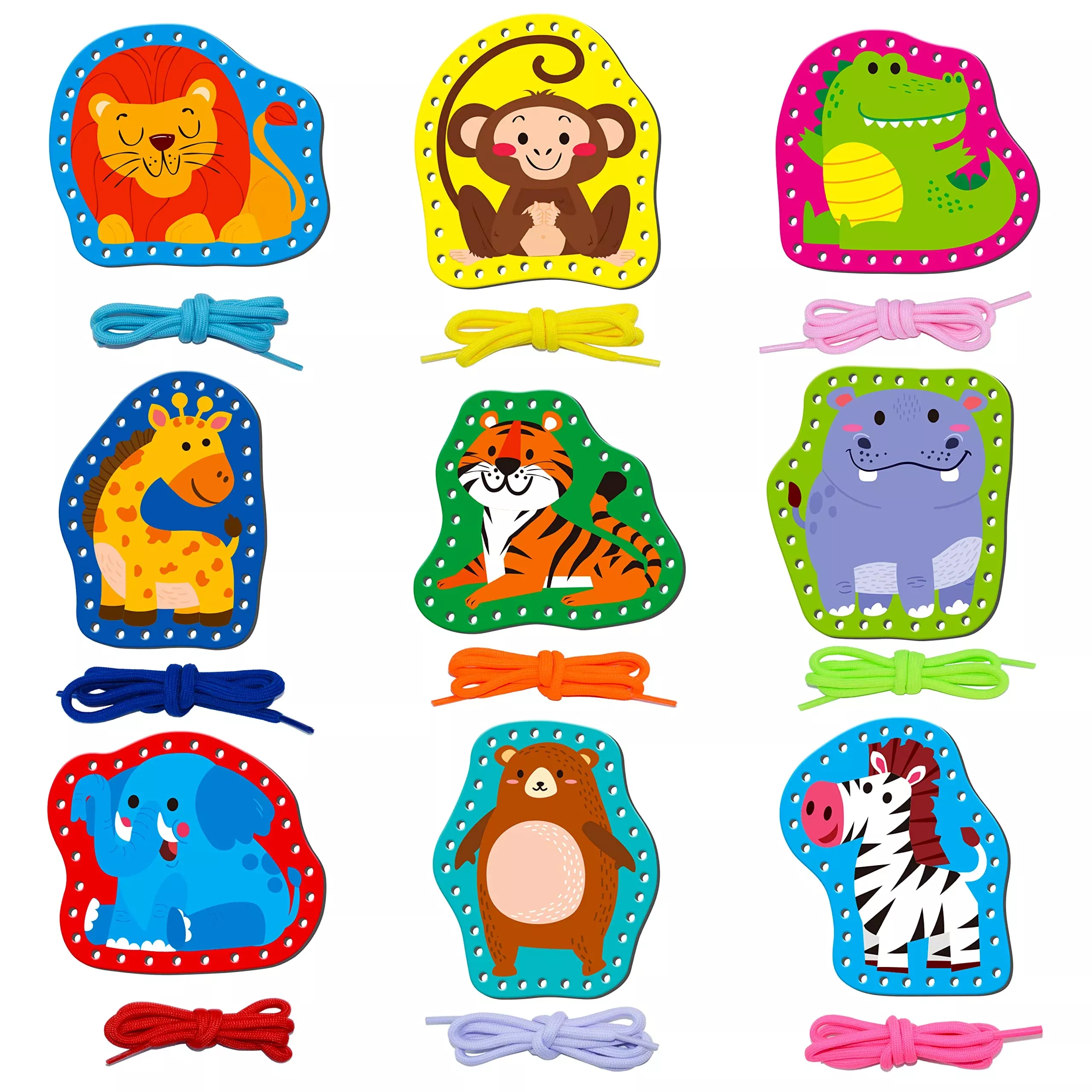 9 Pieces Kids Lacing Cards, Double Sided Sewing Cards In 9 Wild Animal