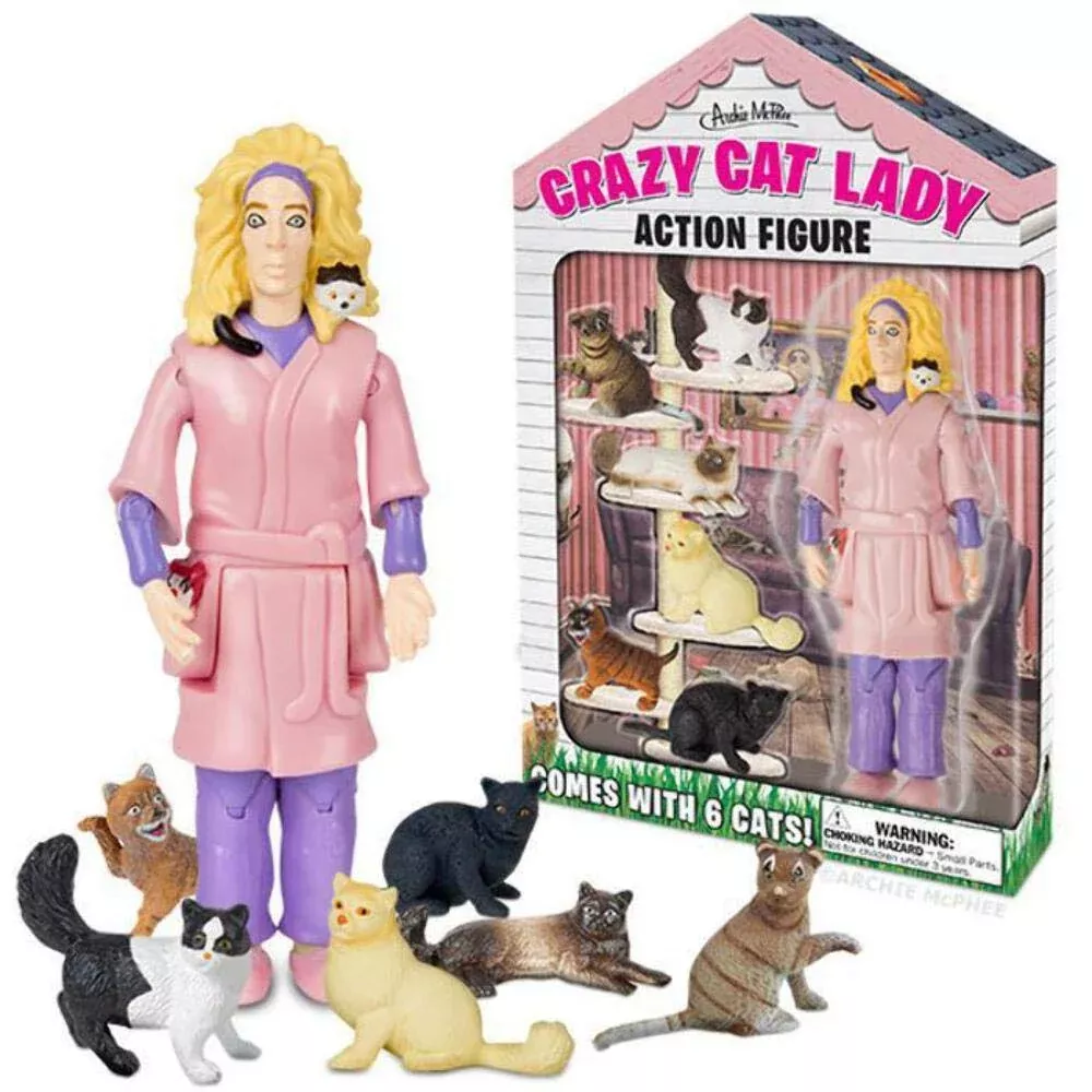 Accoutrements Crazy Cat Lady Action Figure with 6 Cats, 5.25"