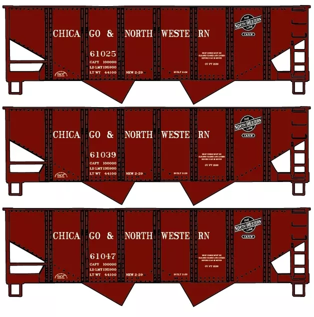 Accurail 24254 HO Scale USRA 55 Ton 2 Bay Open Hopper Kit 3 Pack CNW - NOS