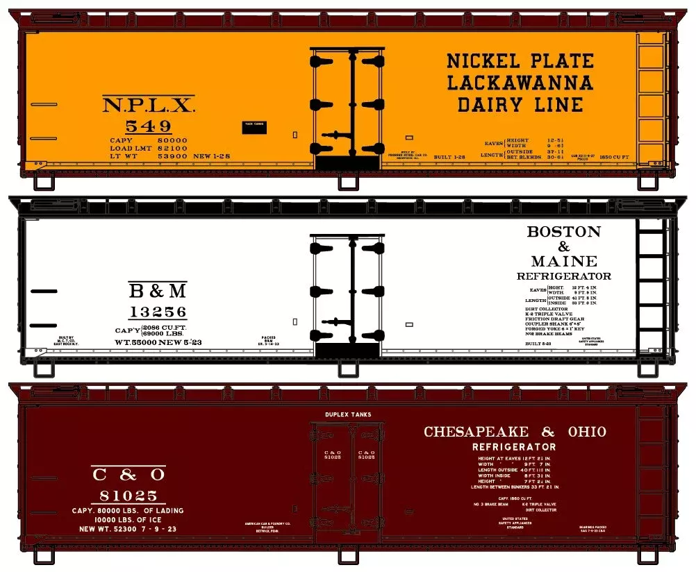 Accurail 8156 HO Scale 40' Wood Reefer Kit (C&O, B&M, Lackawanna) 3 Car Set