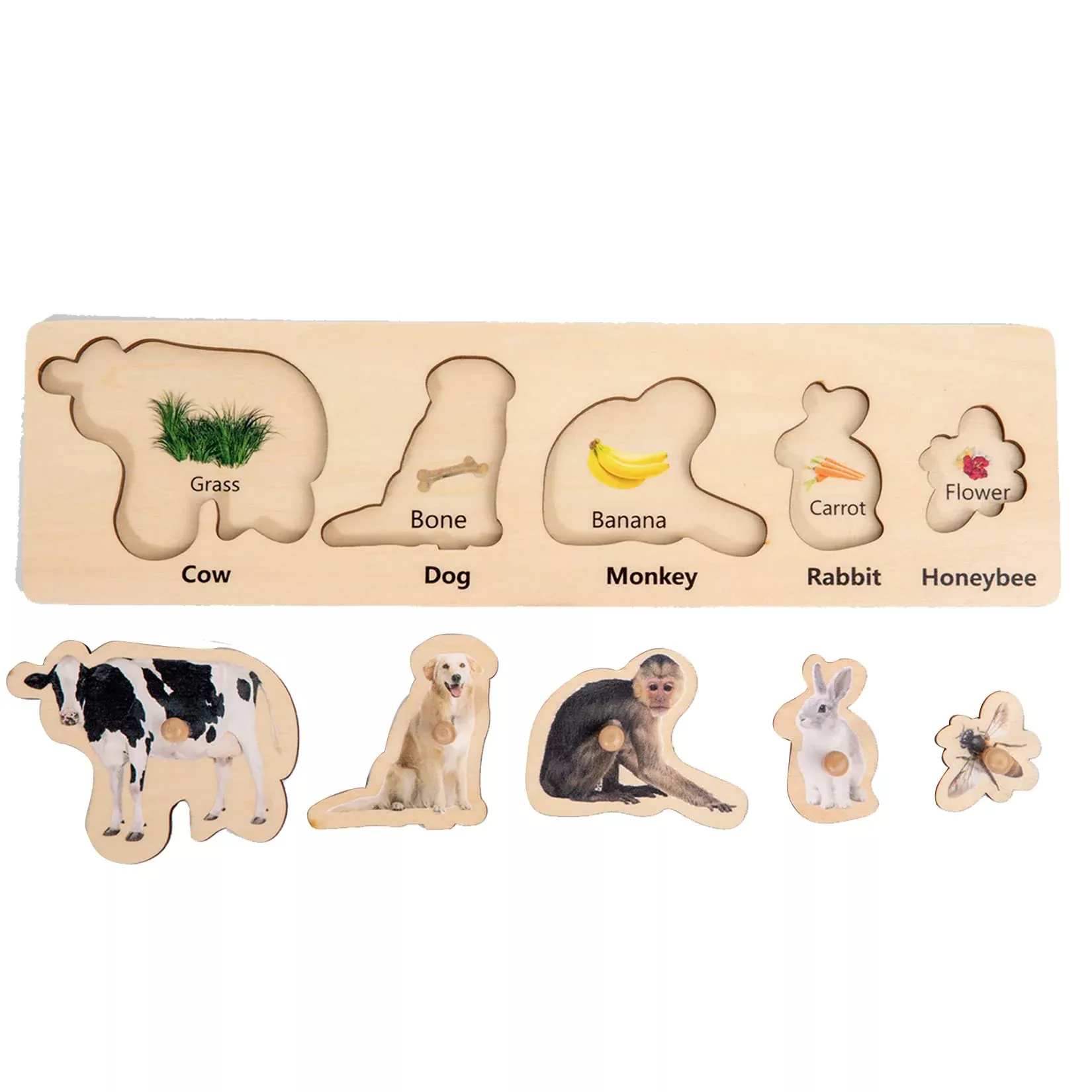 Adena Montessori Animal and Food Puzzle Set - 5 Pieces