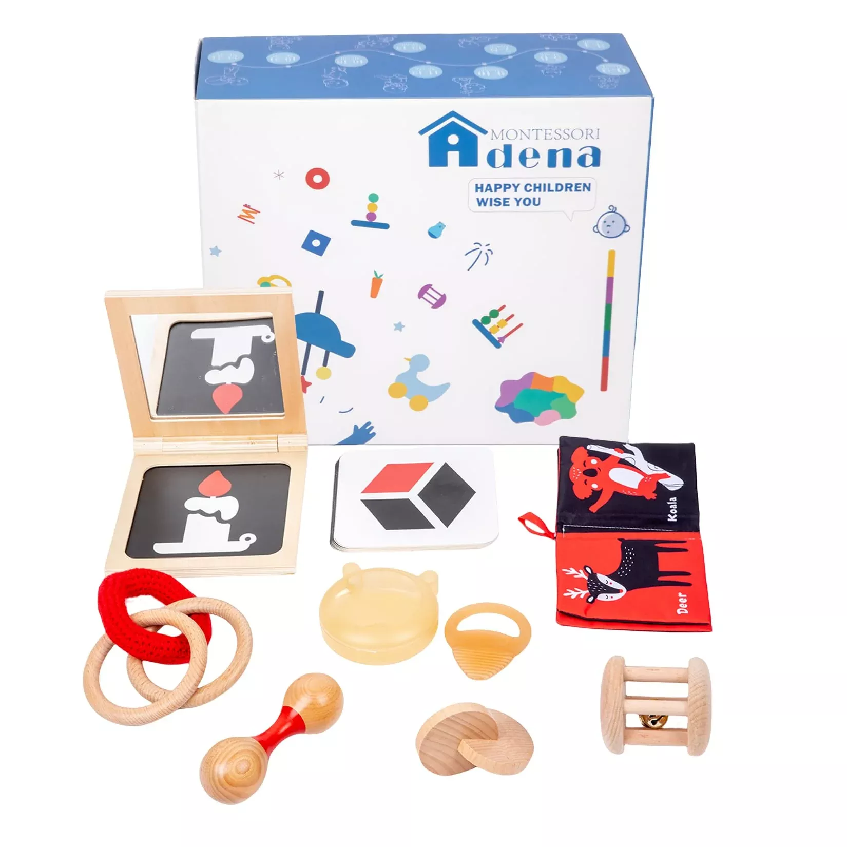 Adena Montessori Play Kit for 3-4 Month Babies, Black and White,
