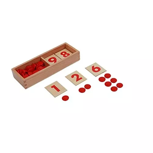 Adena Montessori Wooden Counting Box with 55 Red Counters
