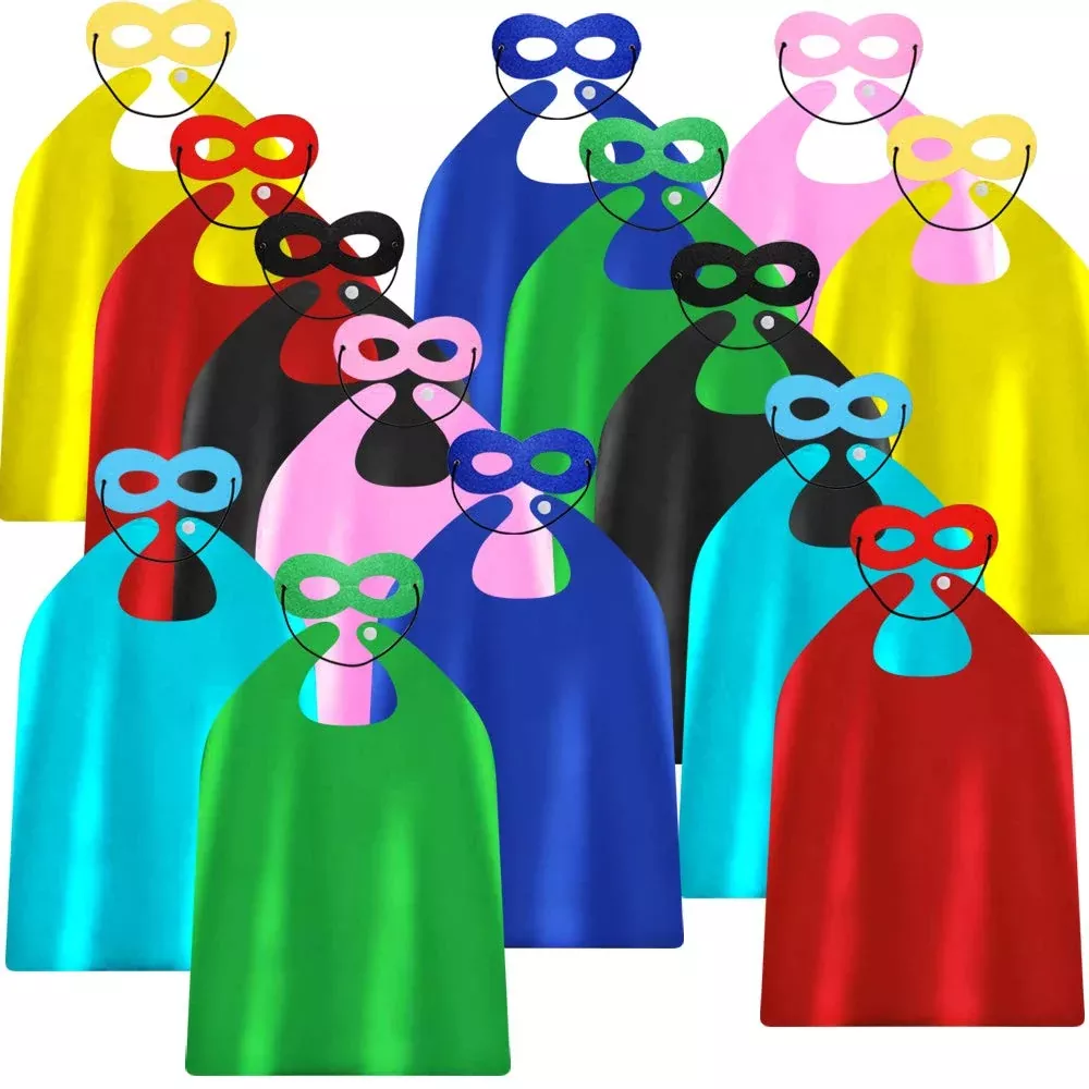 ADJOY Superhero Capes and Masks Set for Kids, 28pcs, Satin, Multi