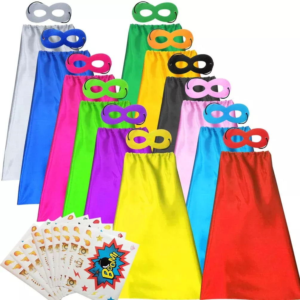 ADJOY Superhero Capes and Masks Set for Kids, Mixed Color, 12 Pcs