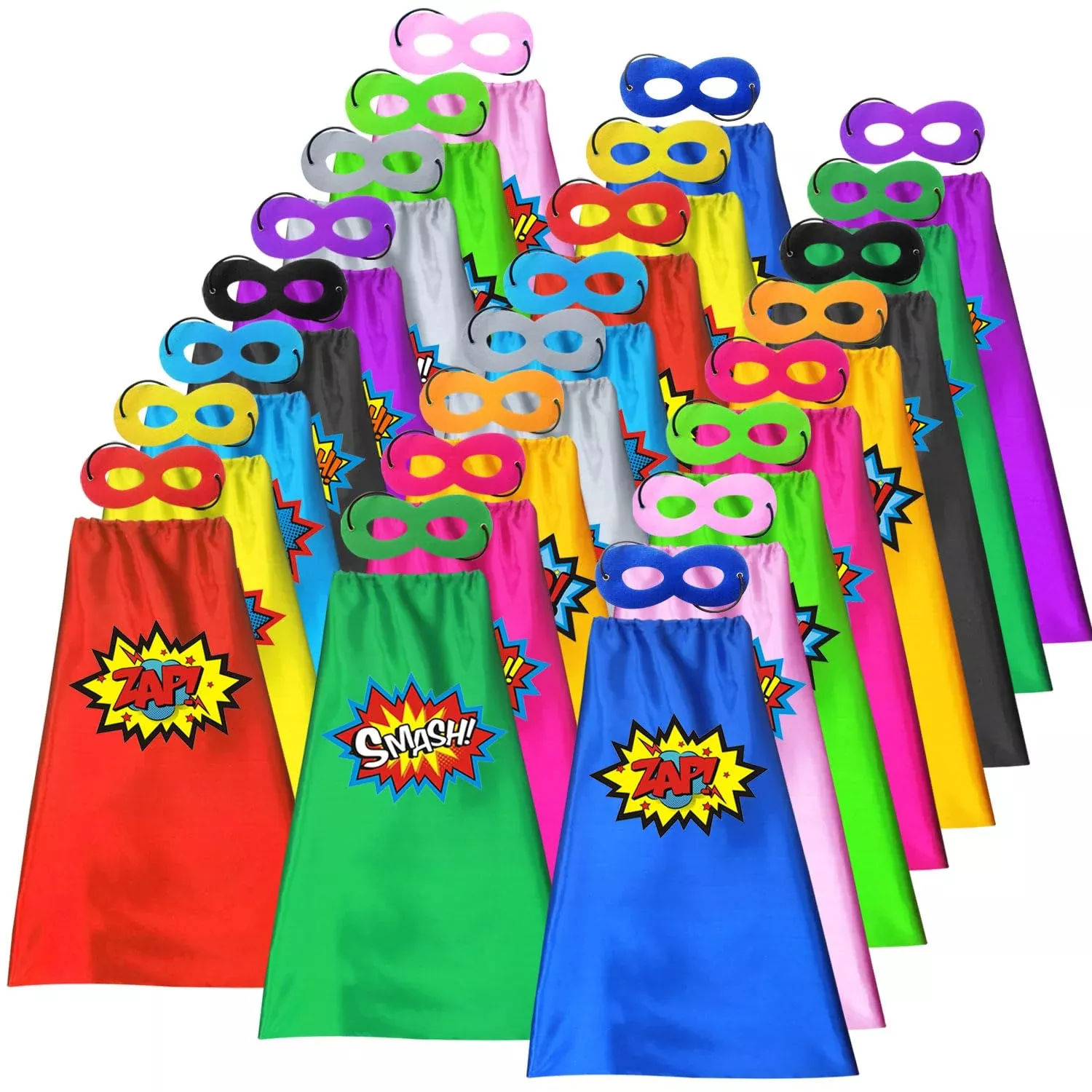 ADJOY Superhero Capes and Masks Set for Kids, Mixed Color, 24 Pcs