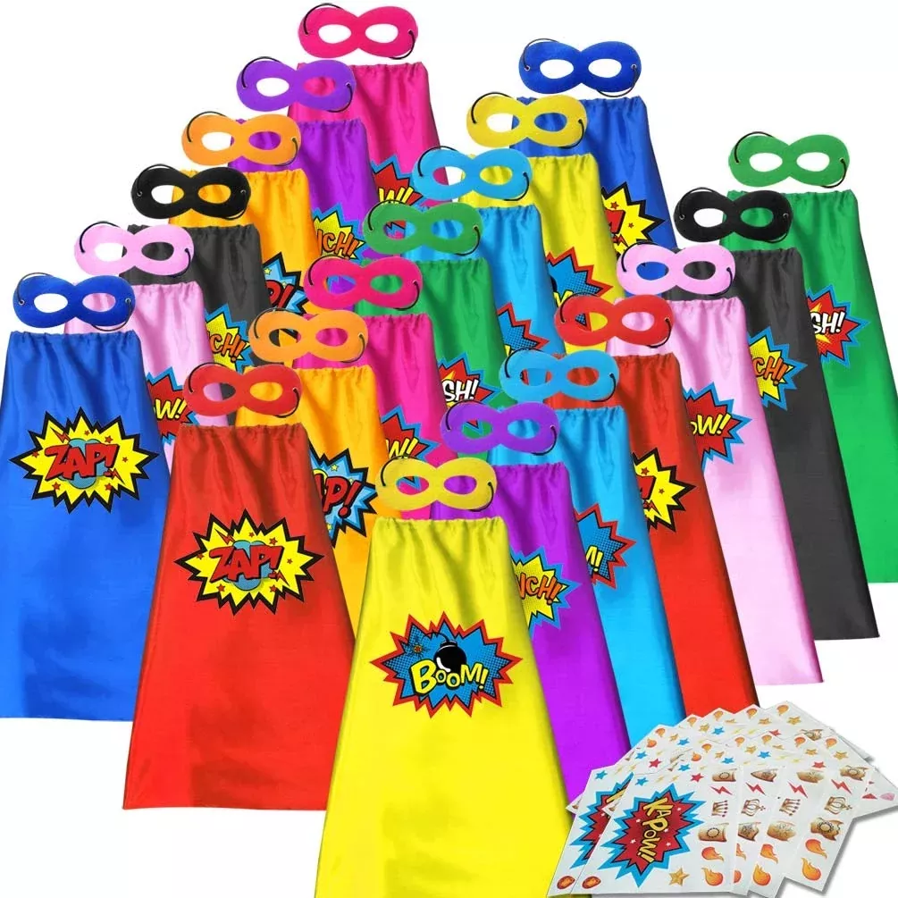 ADJOY Superhero Capes and Masks Set, Mixed Colors, 20 Pieces, 27