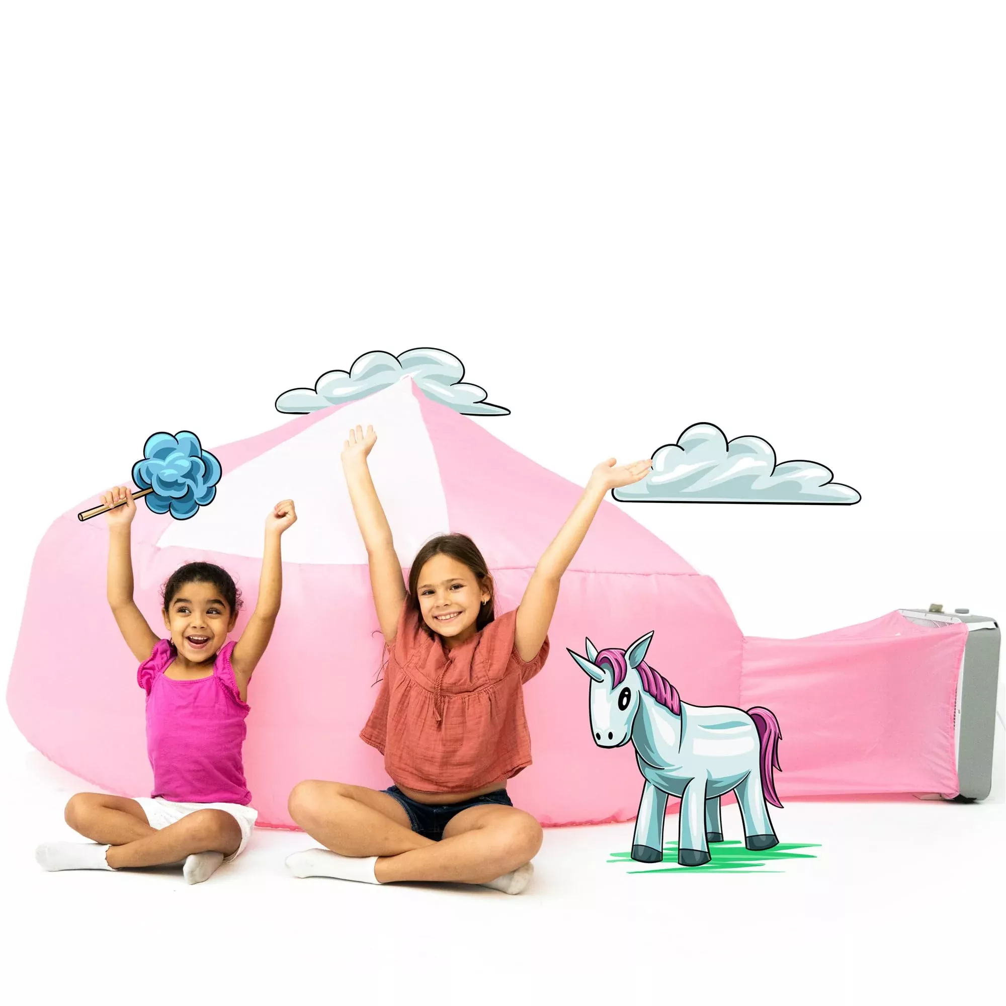 AIR FORT Inflatable Play Fort - Large, Pink/White, Easy Setup