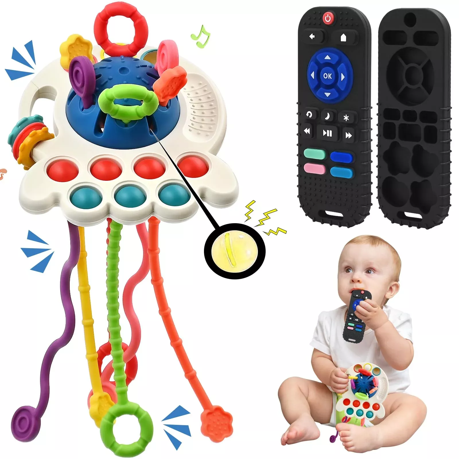Aituitui Sensory Montessori Baby Teething Toys, Silicone Remote Contro