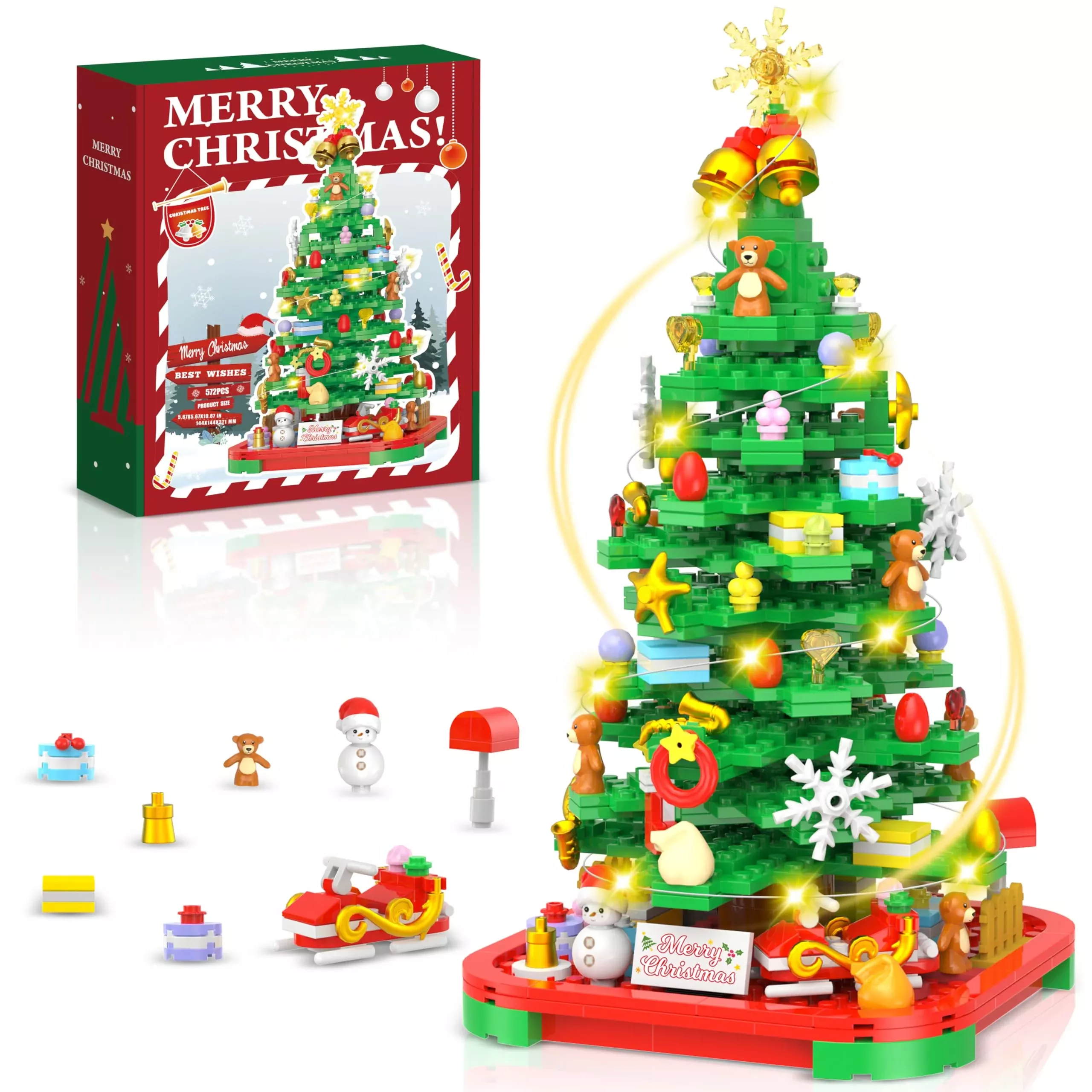 Alagoo Christmas Tree Building Blocks Kit with Lights, Plastic, Multic