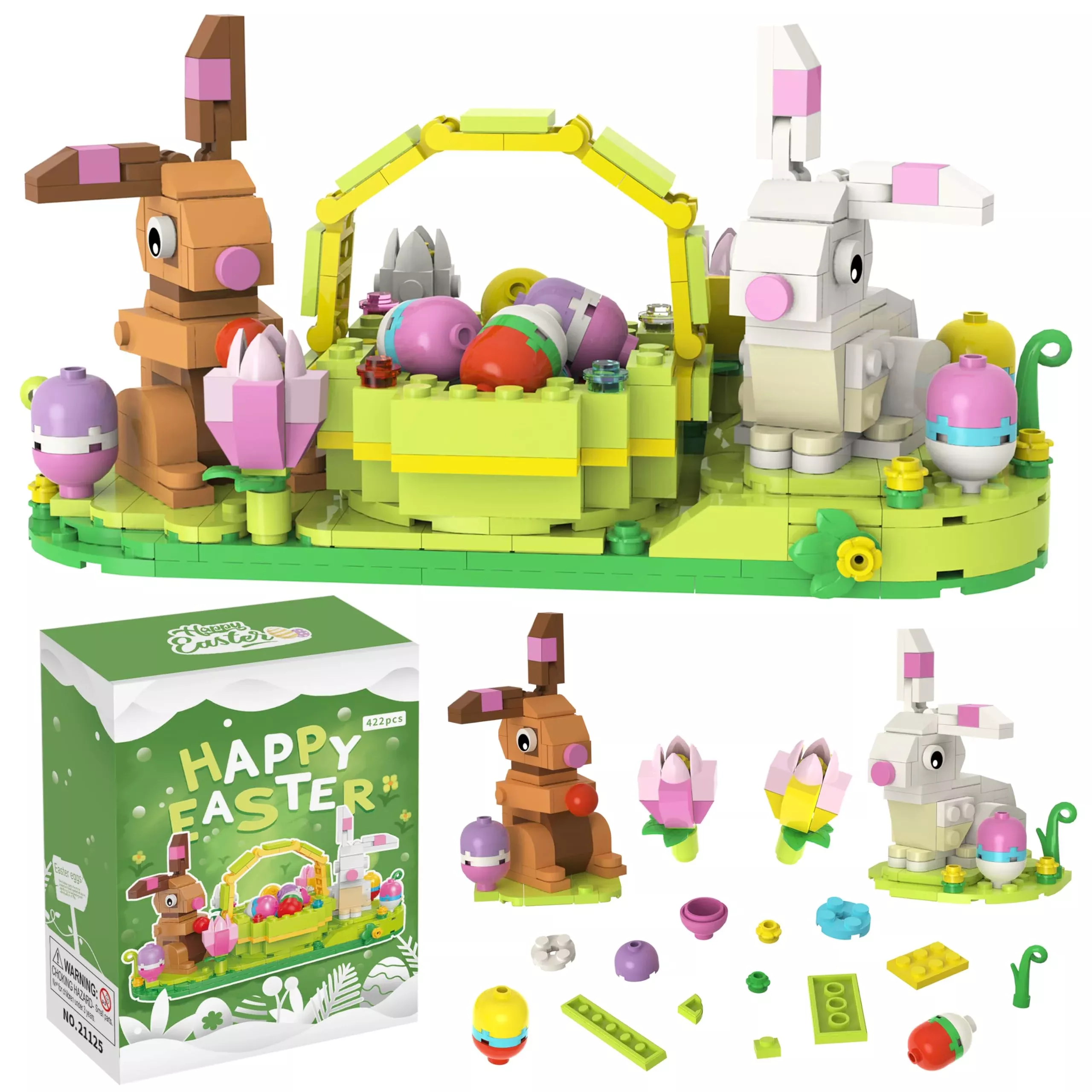 Alagoo Easter Bunny And Basket Building Kit, 422 Pcs Easter Rabbits Di