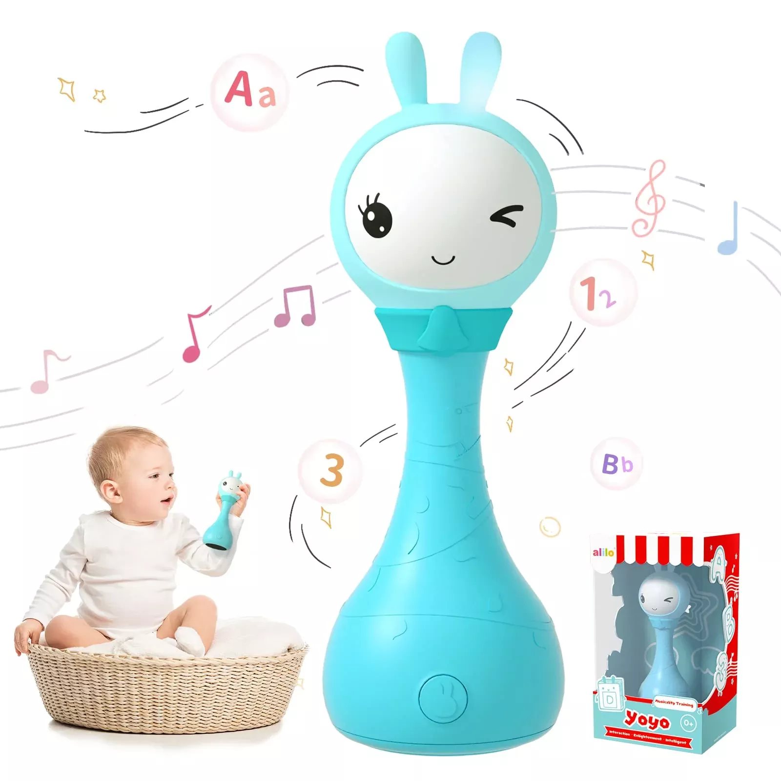 alilo Yoyo Talking Bunny Rattle, Blue, Medium, Voice Mimicking Toy