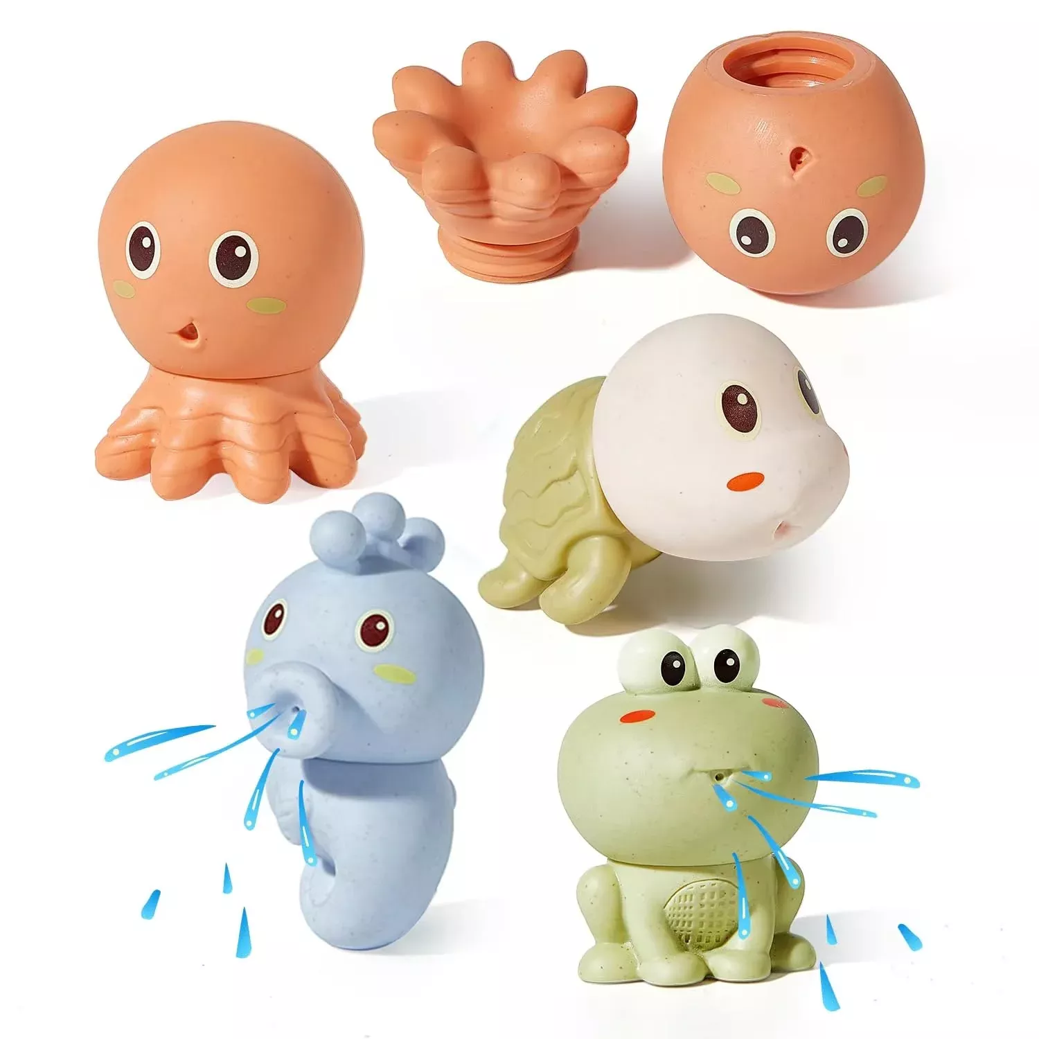 AMCHSURI Bath Toys for Toddlers, 4 PCS Multicolored Sea Animals