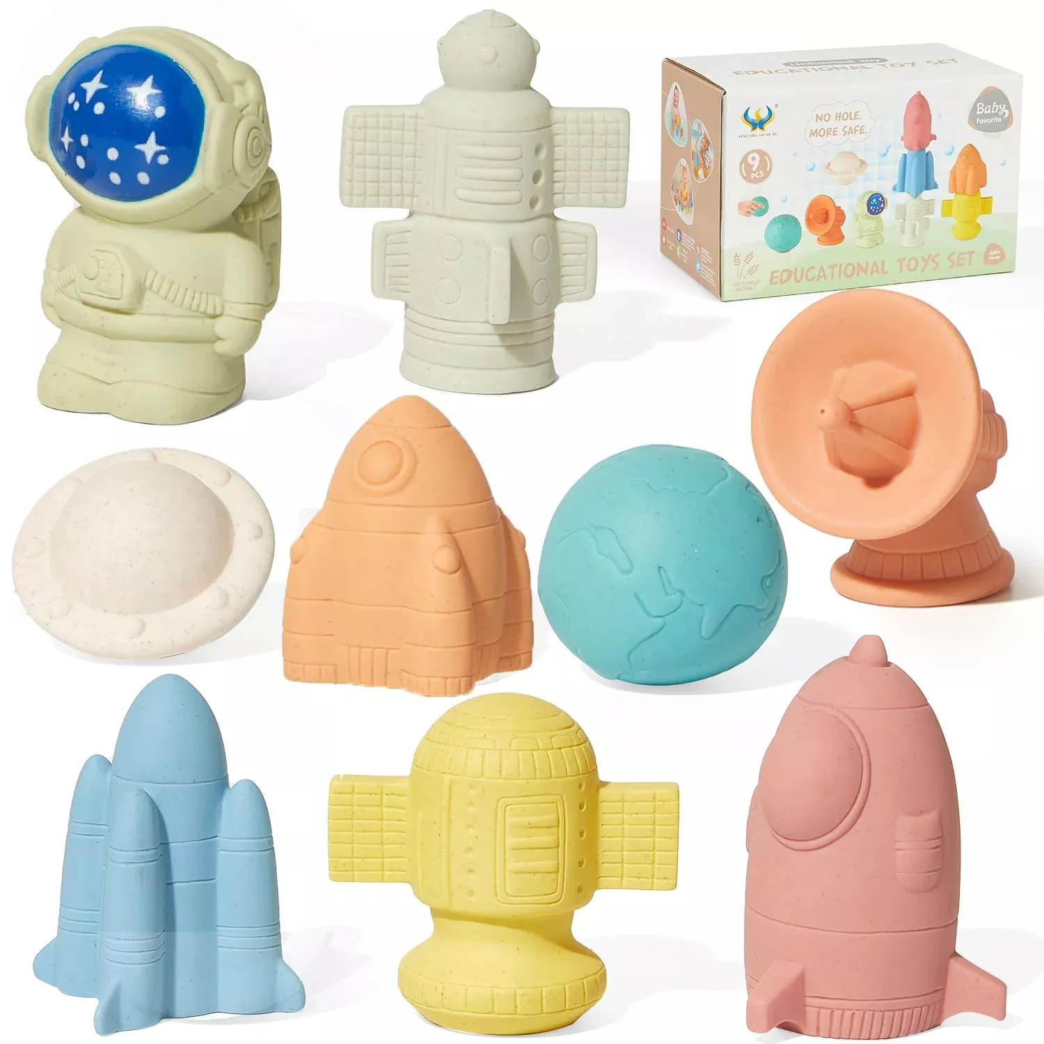 AMCHSURI Silicone Bath Toys Set - 9 Pieces, Multicolor, Small