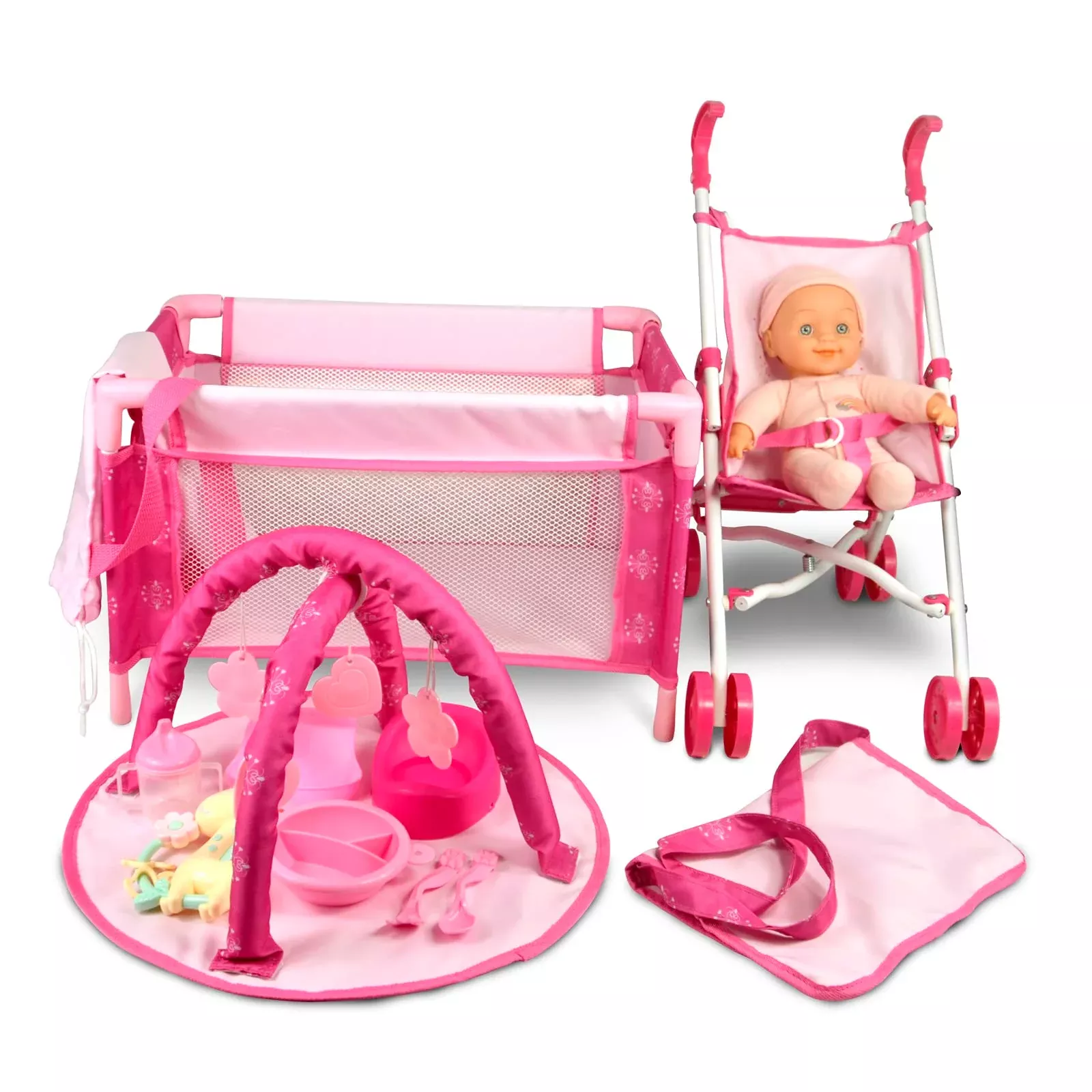 ANIVIA Baby Doll Stroller Set - Pink, 11'' Doll, Includes Accessories