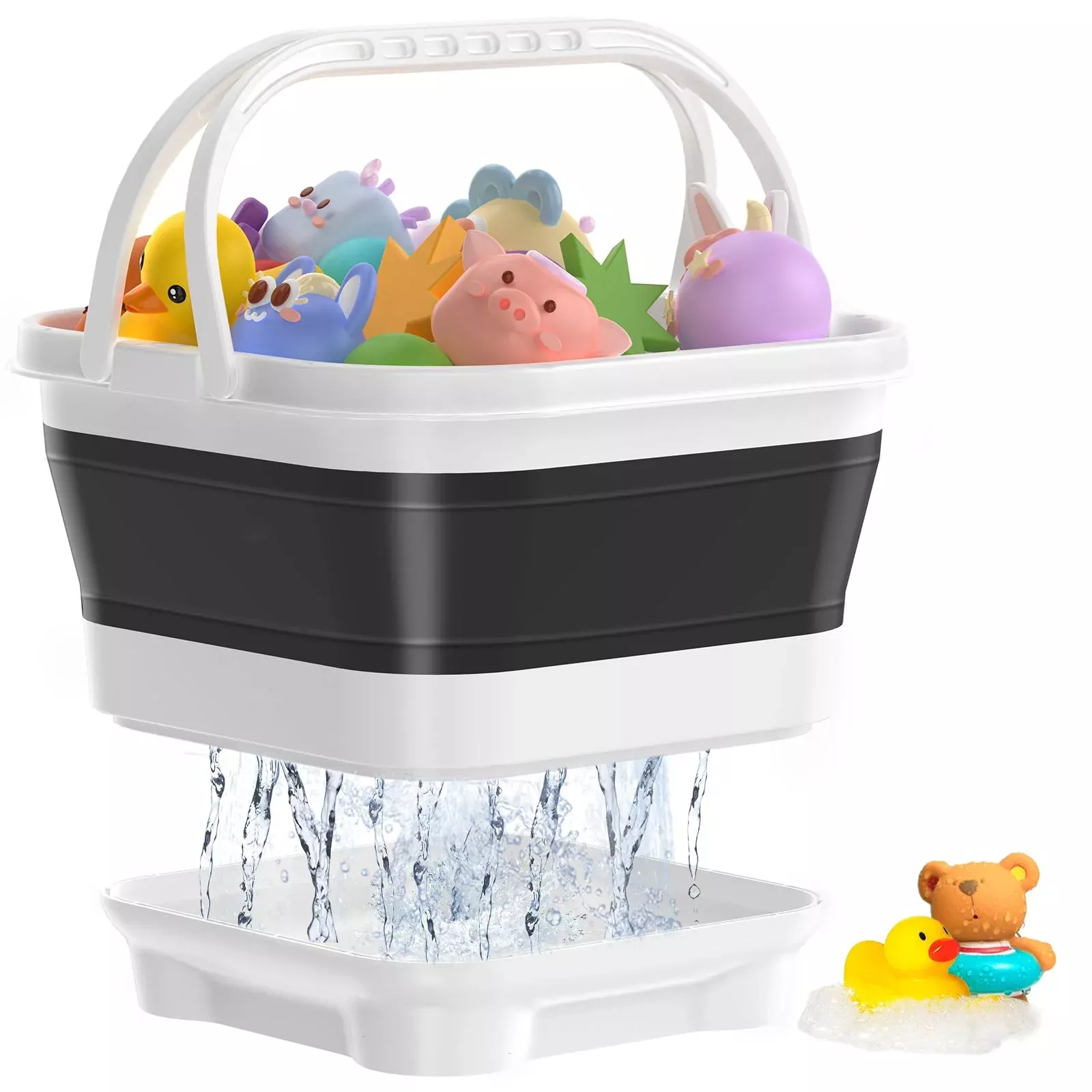 Anivia Bath Toy Storage Organizer - Silicone, Foldable, Black