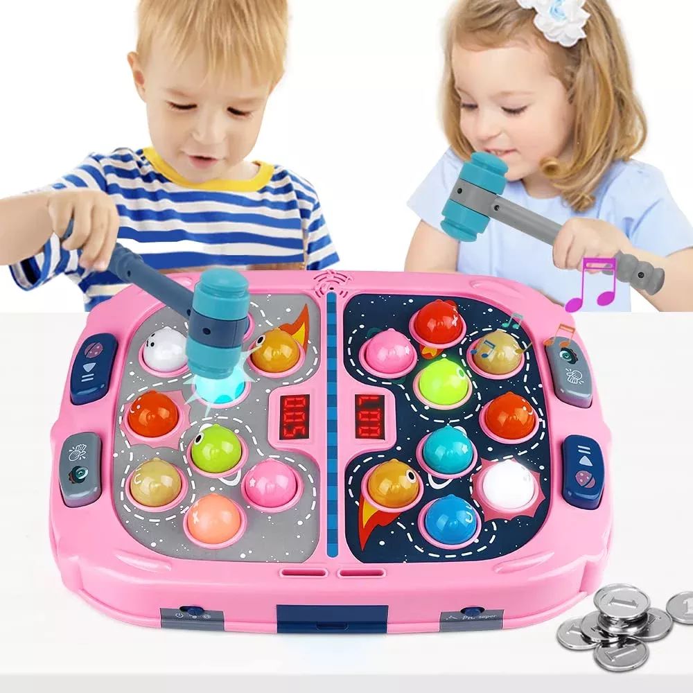 ANNKIE Whack Mole Game for Kids, Pink, Medium Size, 2 Hammers