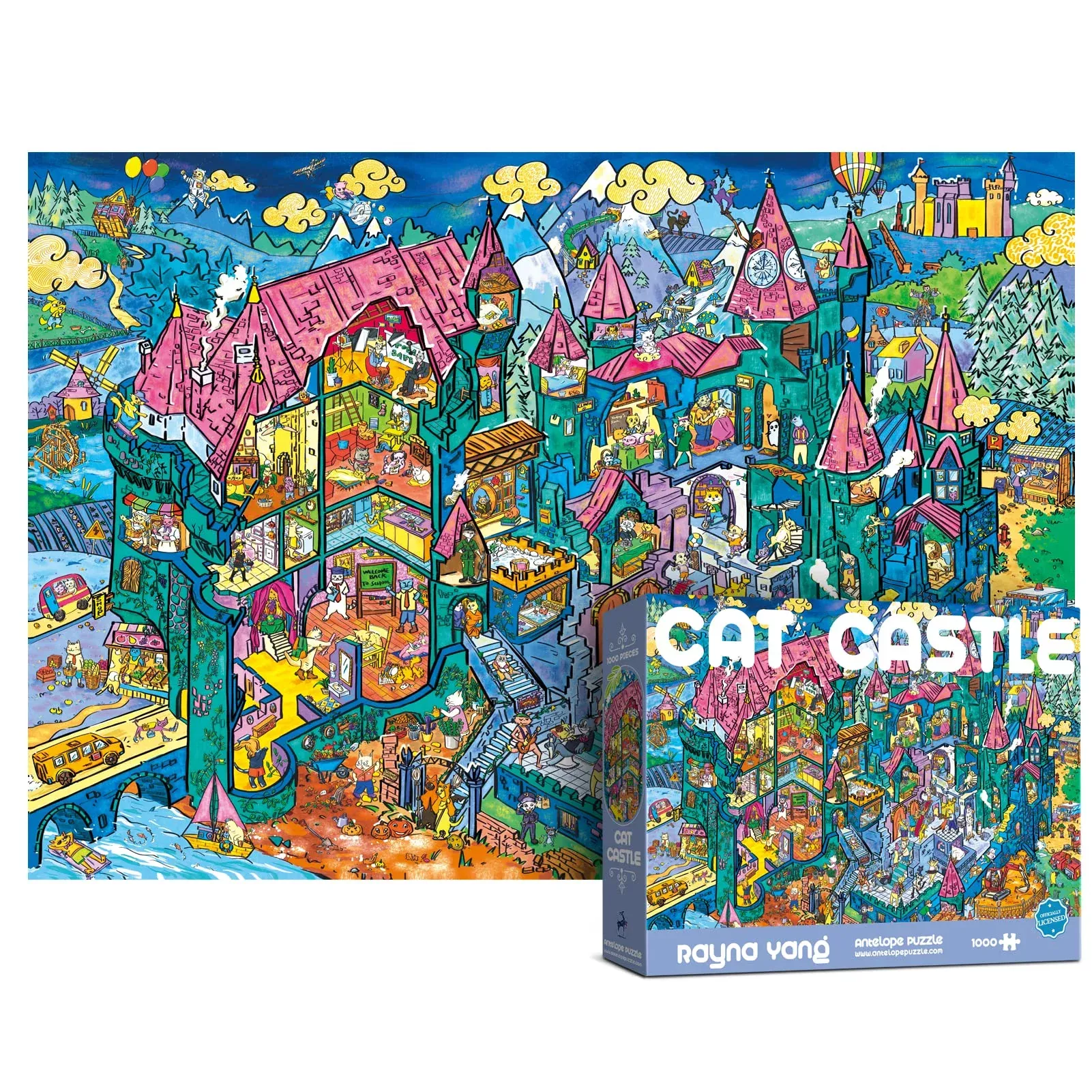 ANTELOPE 1000 Piece Cat Castle Jigsaw Puzzle - Non-glare, Durable