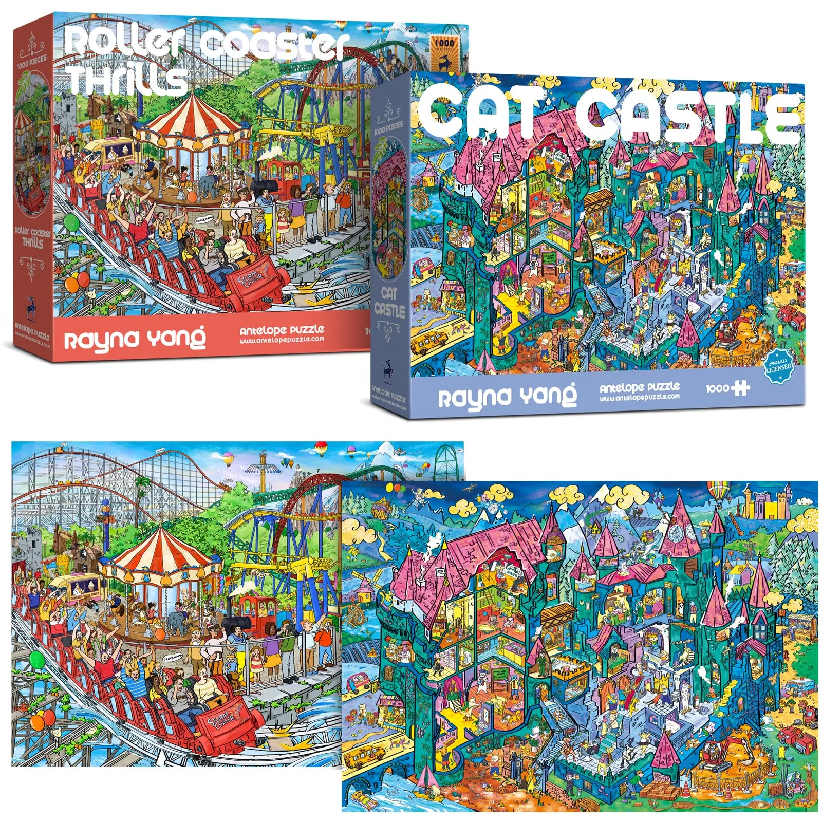 ANTELOPE 1000 Piece Jigsaw Puzzle Cat Castle + Roller Coaster