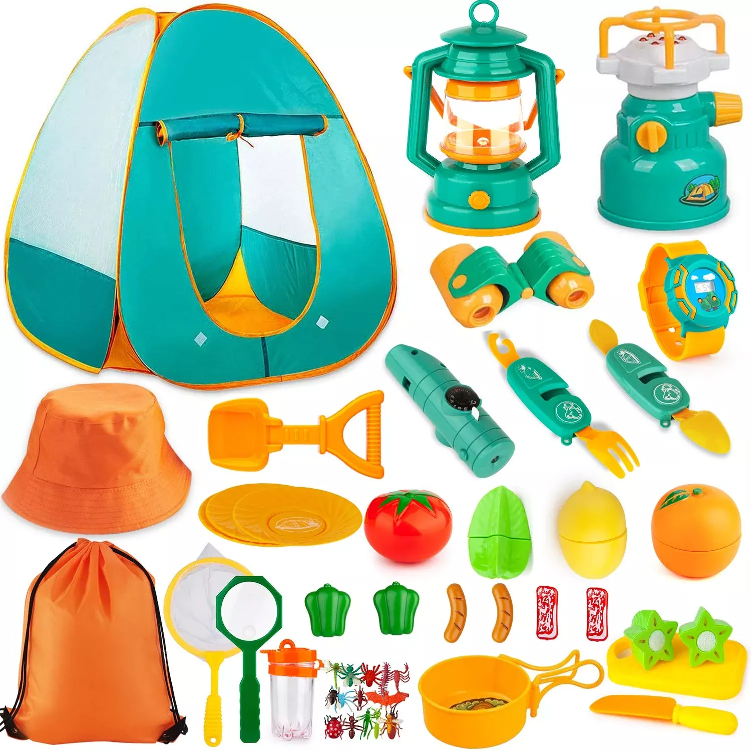 Aokiwo 45Pcs Kids Camping Tent Set - Pop Up Play Tent with Camping Gea