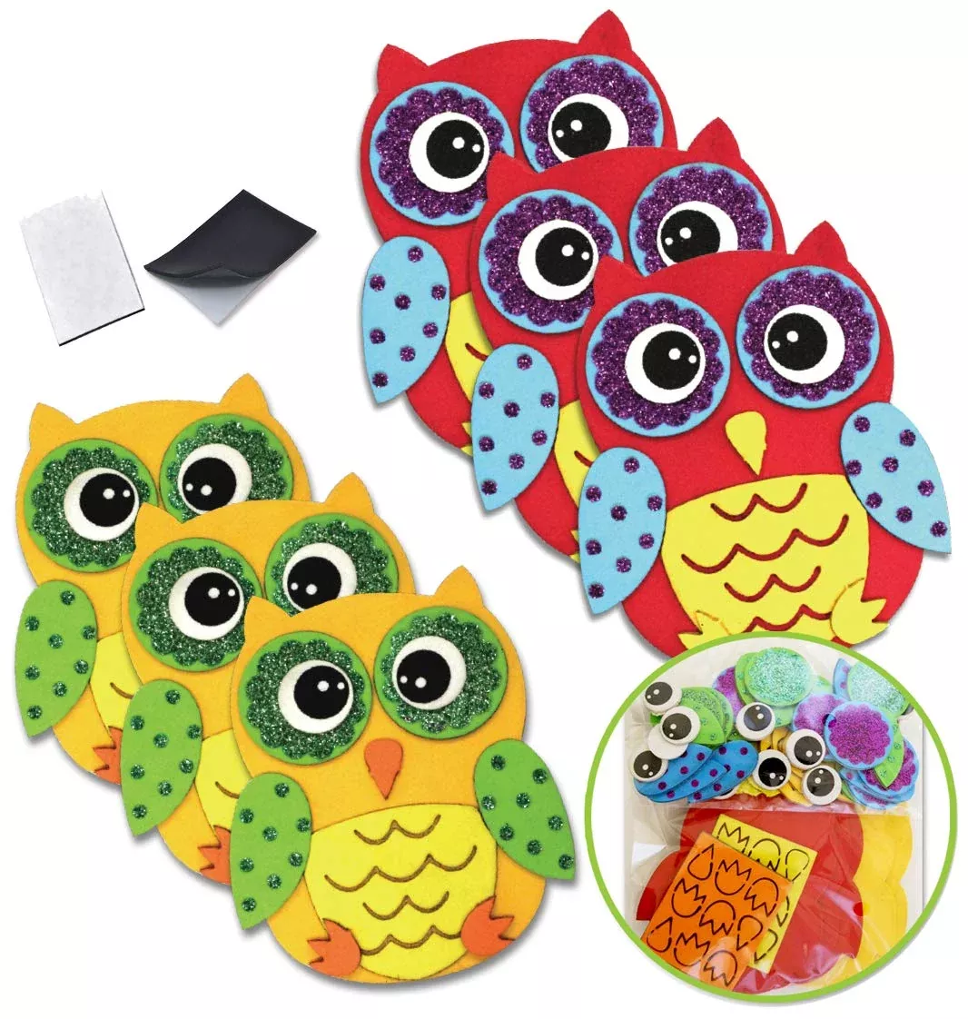 AoneFun Owl Craft Kit for Kids - 12 Pack Multi Color Foam Stickers