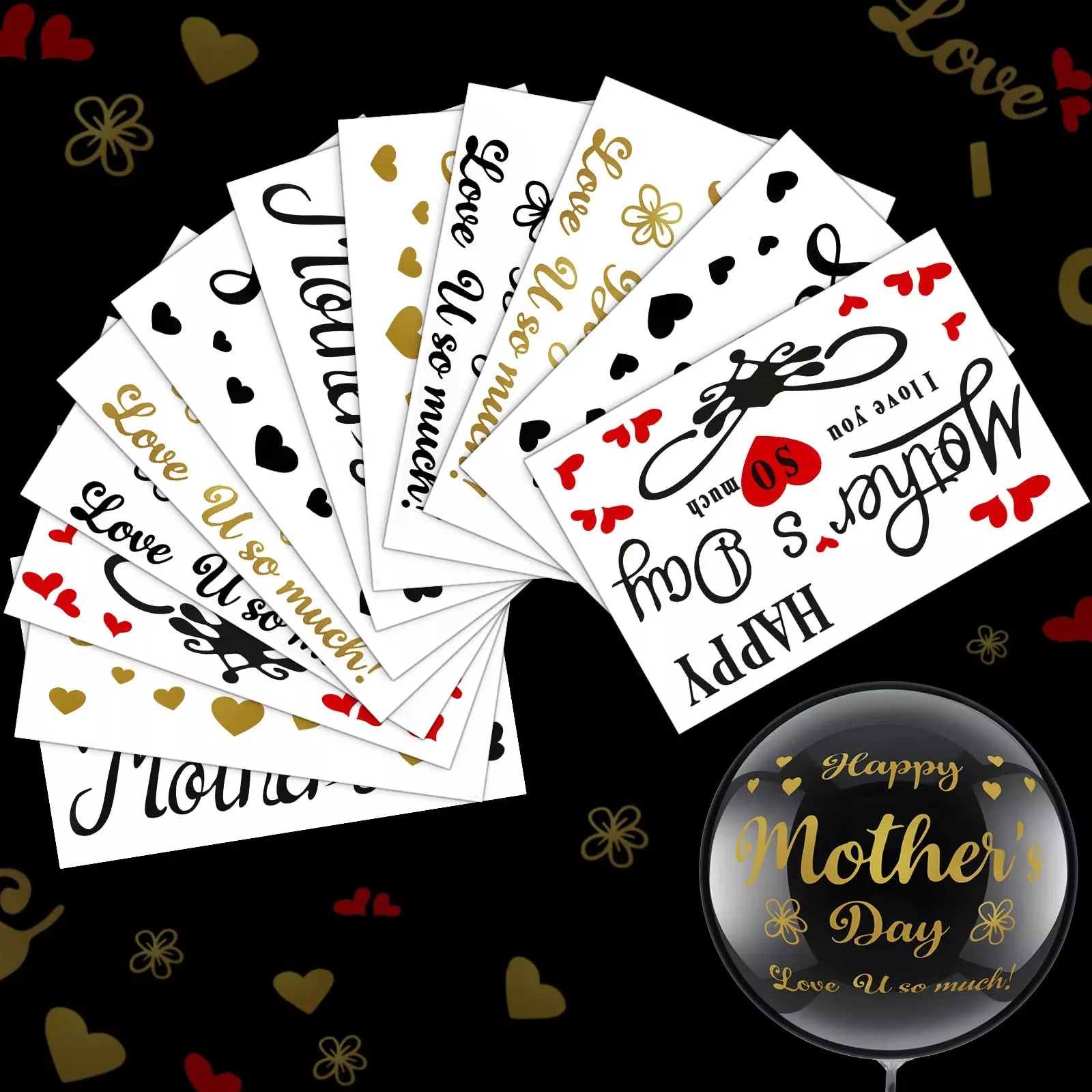 Aoriher Mother's Day Balloon Stickers, 12 Sheets, Gold, Assorted