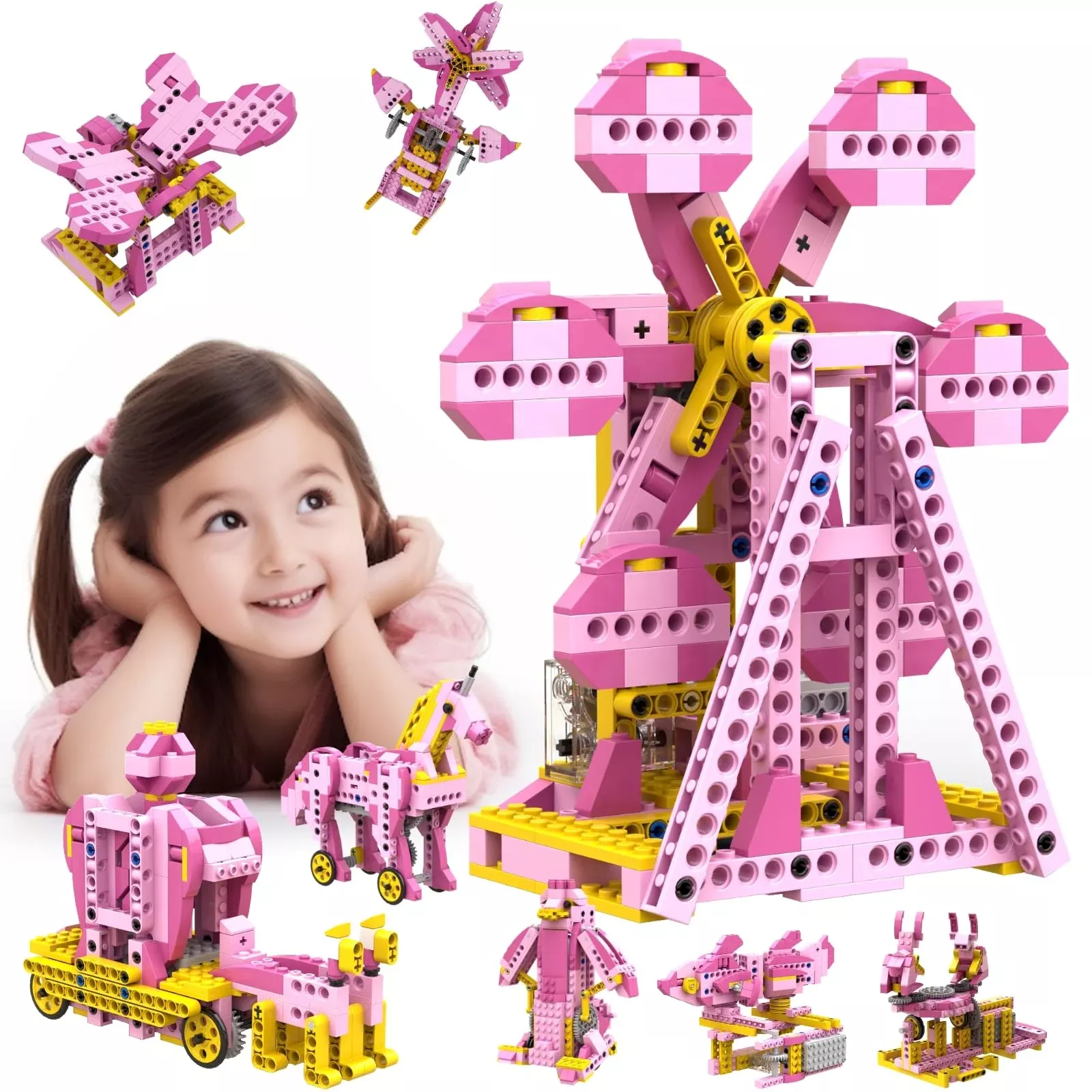 Apitor STEM Building Kit for Girls, Pink, 298 Pieces, Small to Medium