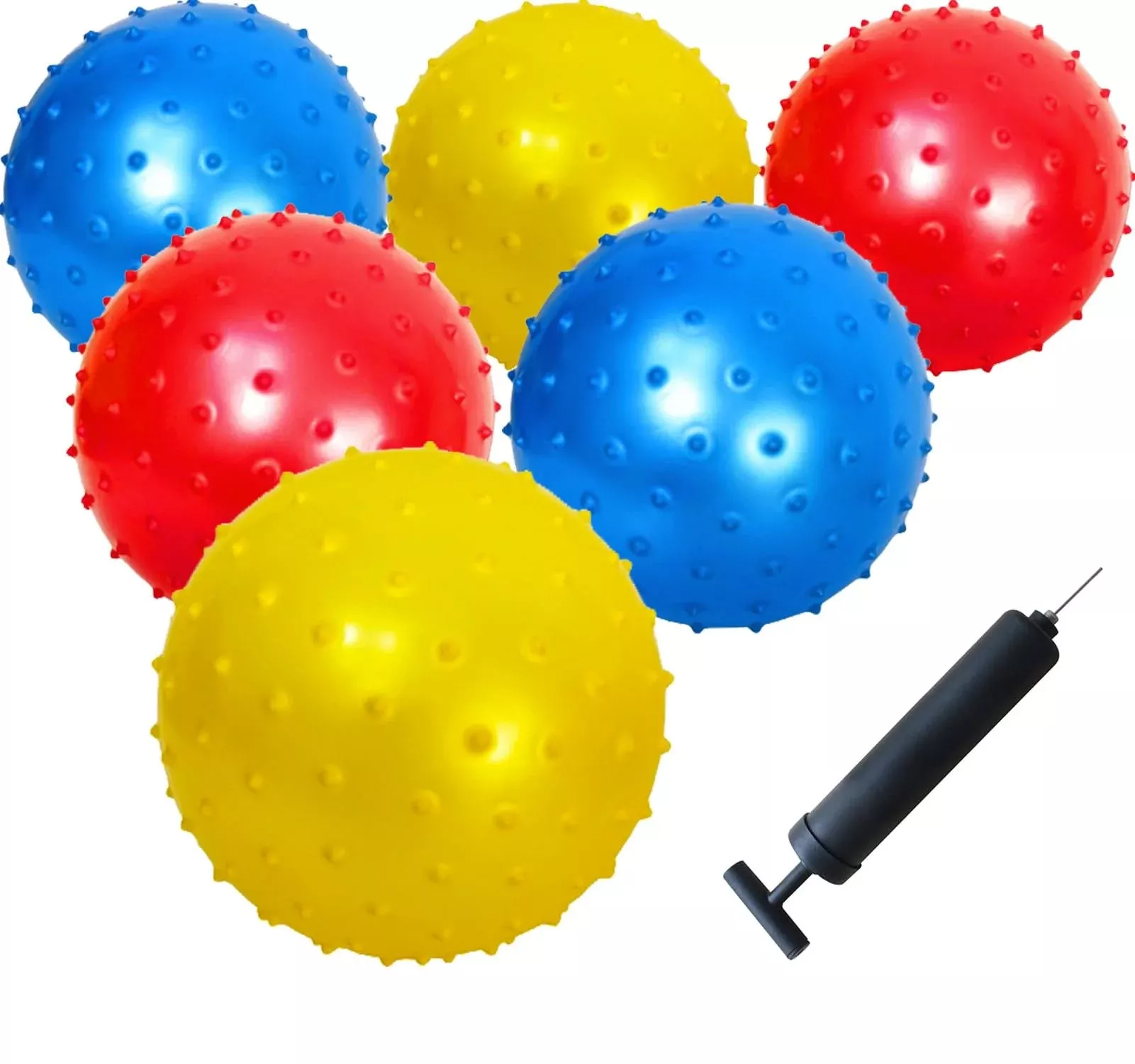 AppleRound 7-inch Knobby Balls Pack of 6 with Air Pump Multicolor