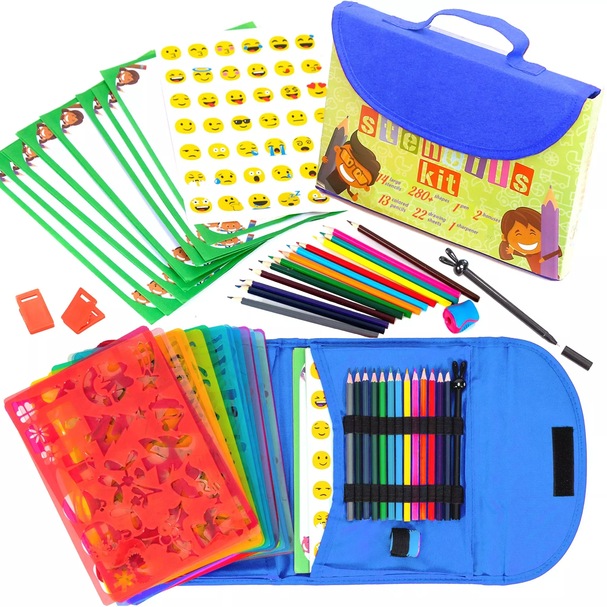 Art with smile Drawing Stencil Kit for Kids, Blue, Medium, 55 Pieces