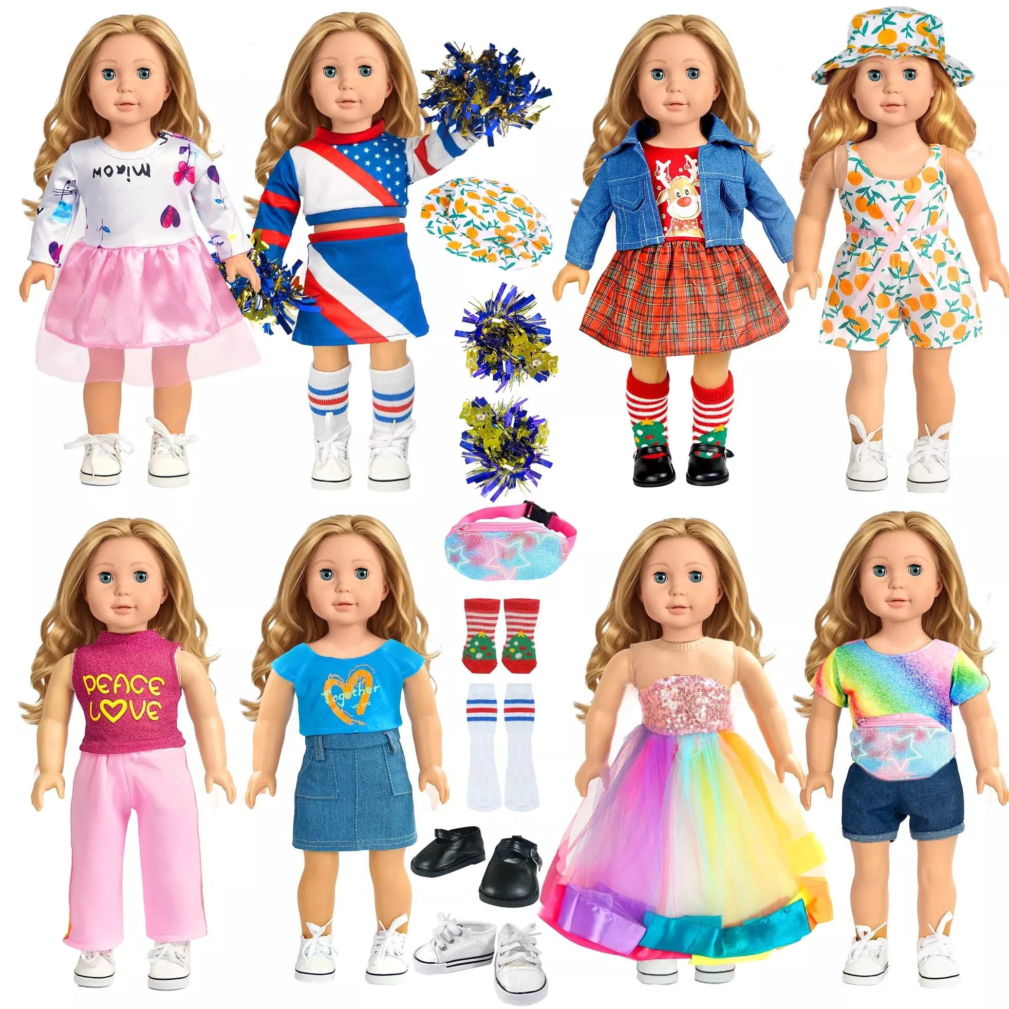 ARTST Doll Clothes Set for 18 Inch Dolls, Colorful, Middle Size