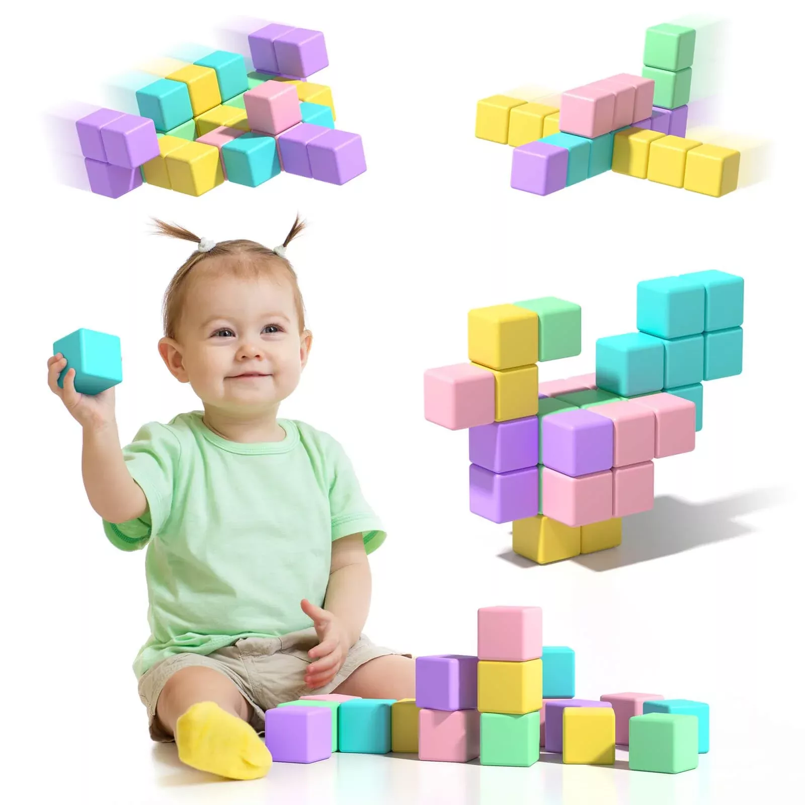 Asago Magnetic Blocks for Toddlers, Large Macaron Building Cubes, 1.