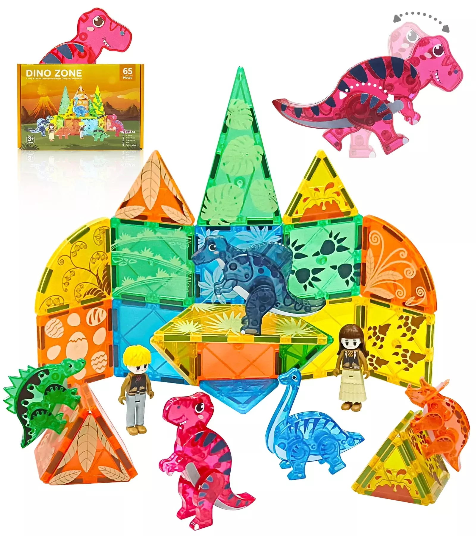 Asago Magnetic Tiles Dinosaurs Magnet Building Blocks Toys For Kids Ag