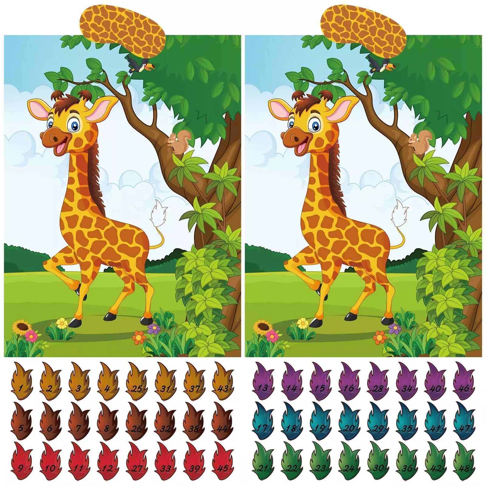 ASTARON Giraffe Party Game Set for Kids - 2 Large Posters & Stickers